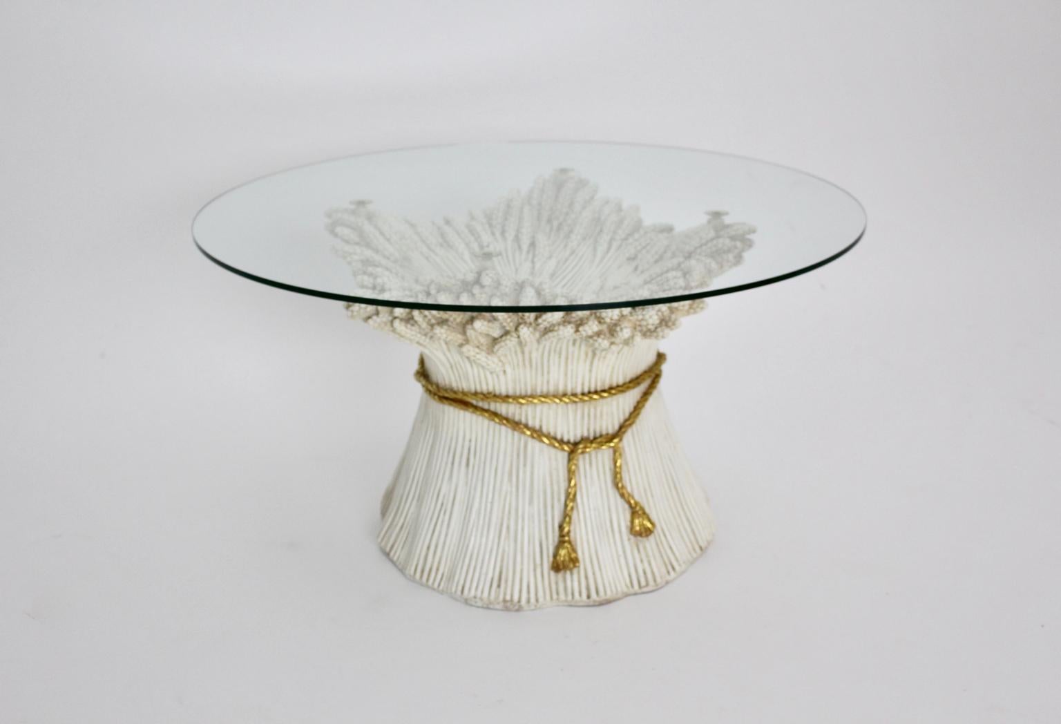 White and Gold Hollywood Regency Sheaf of Wheat Coffee Table, 1970s, Italy For Sale 9