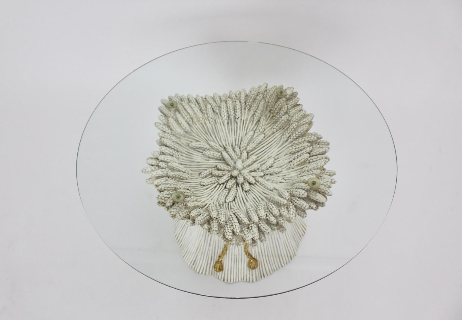 White and Gold Hollywood Regency Sheaf of Wheat Coffee Table, 1970s, Italy For Sale 2