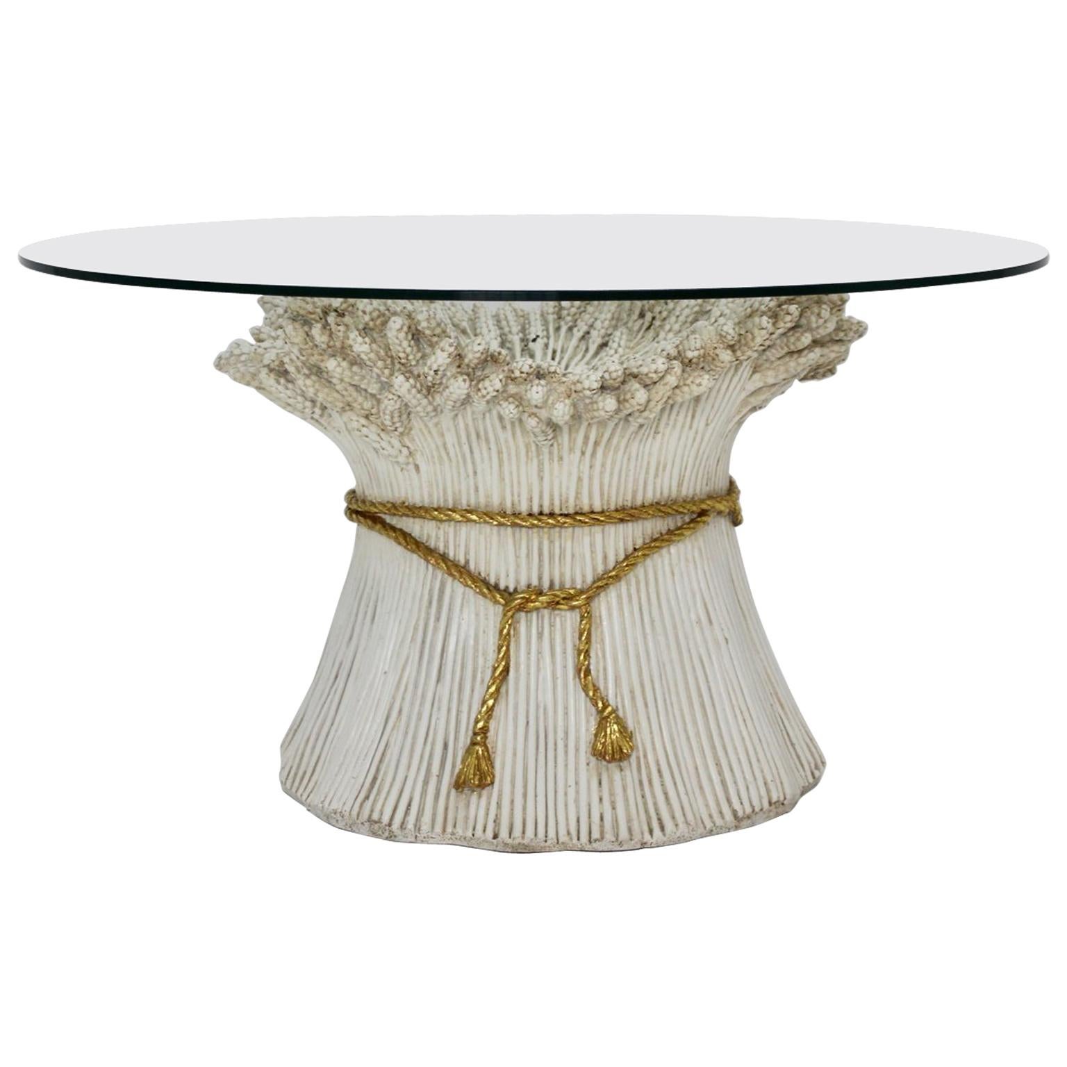 Vintage Hollywood Regency-Couchtisch aus Weizengarbe in Weiß und Gold, Weiß und Gold, 1970er Jahre, Italien
