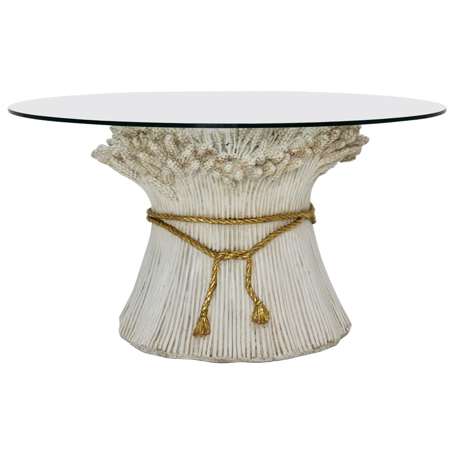 White and Gold Hollywood Regency Sheaf of Wheat Coffee Table, 1970s, Italy For Sale