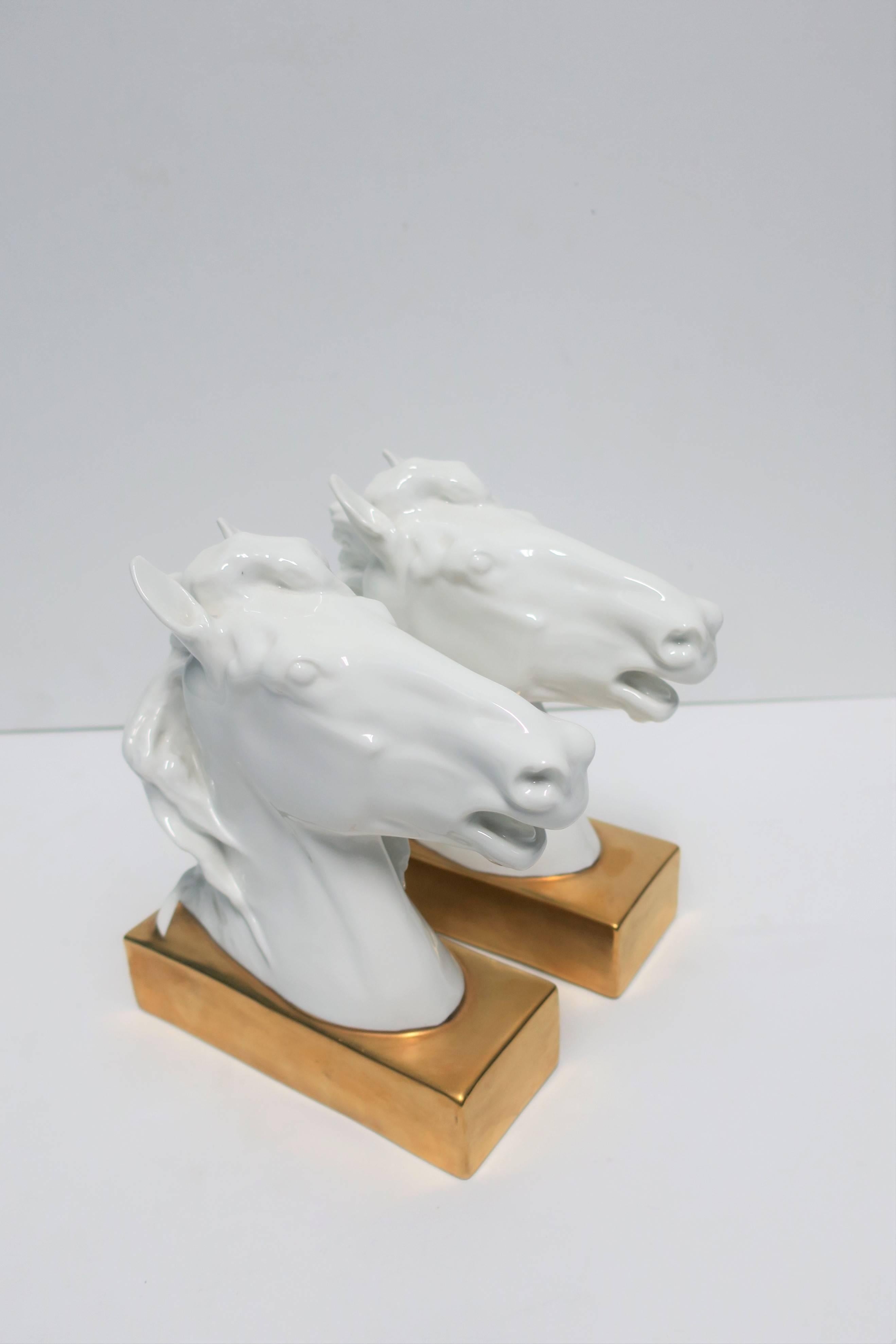 20th Century Porcelain Horse Equine Bookends or Decorative Object Sculptures European For Sale