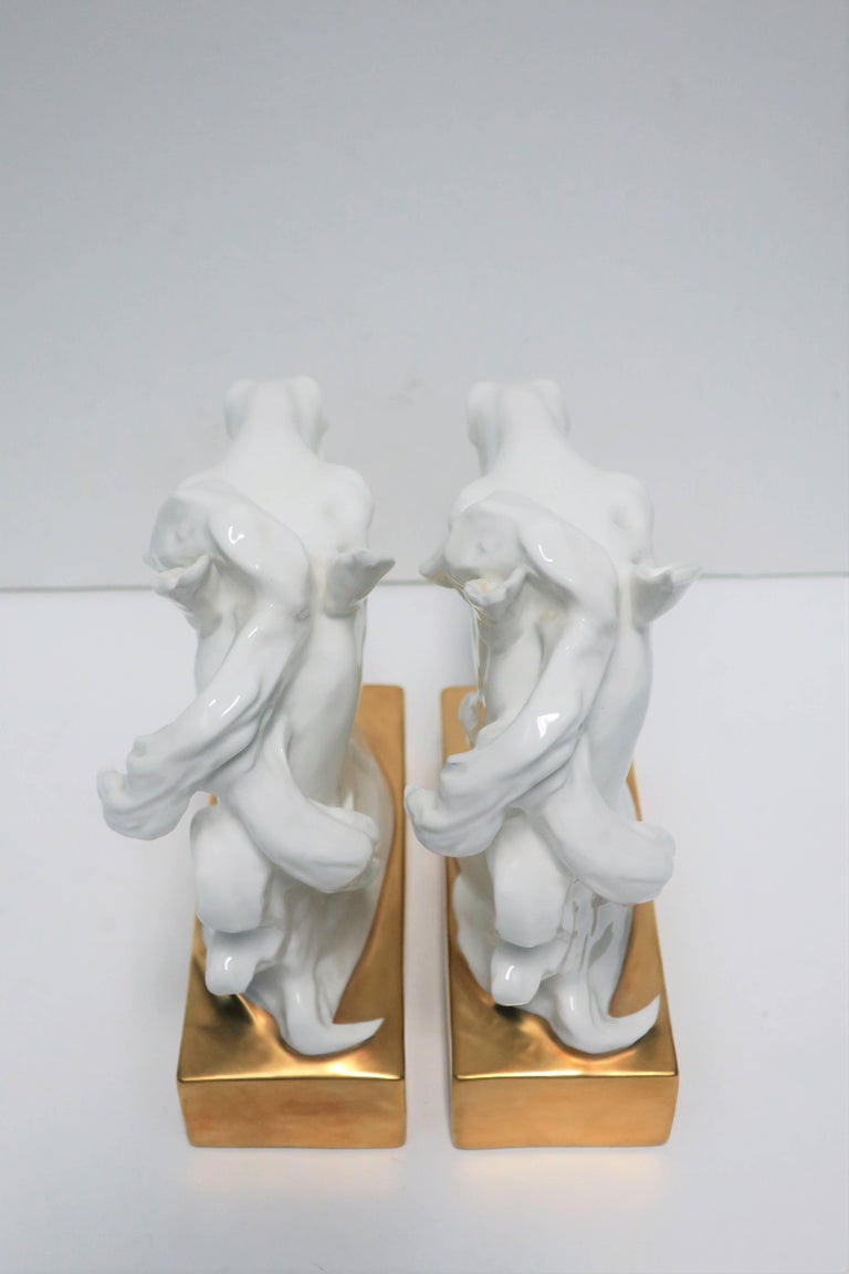 White and Gold Horse Bookends or Decorative Object Sculptures For Sale