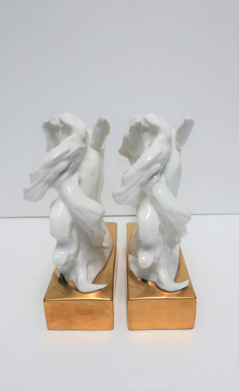 White and Gold Horse Bookends or Decorative Object Sculptures For Sale