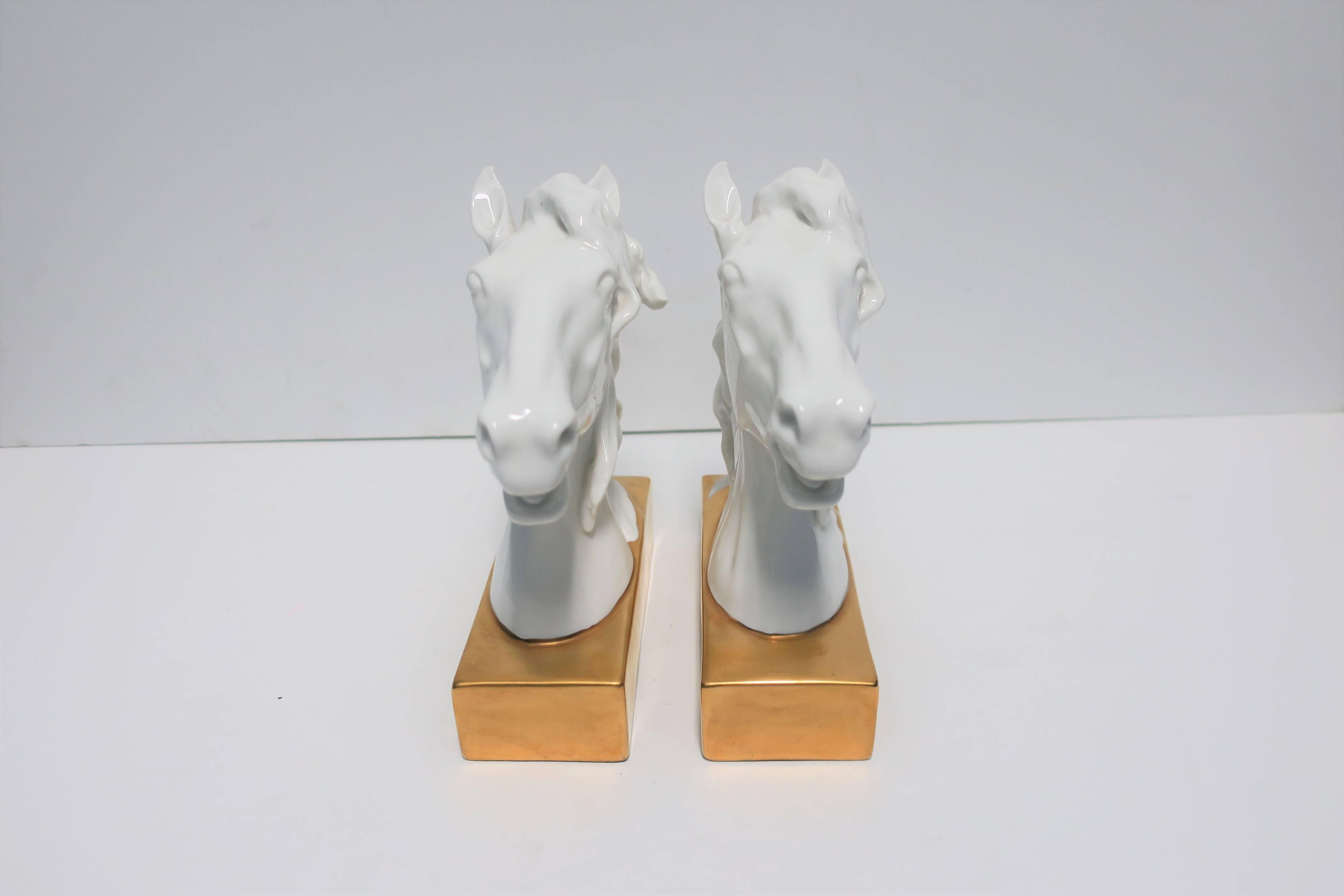 Portuguese Porcelain Horse Equine Bookends or Decorative Object Sculptures European For Sale