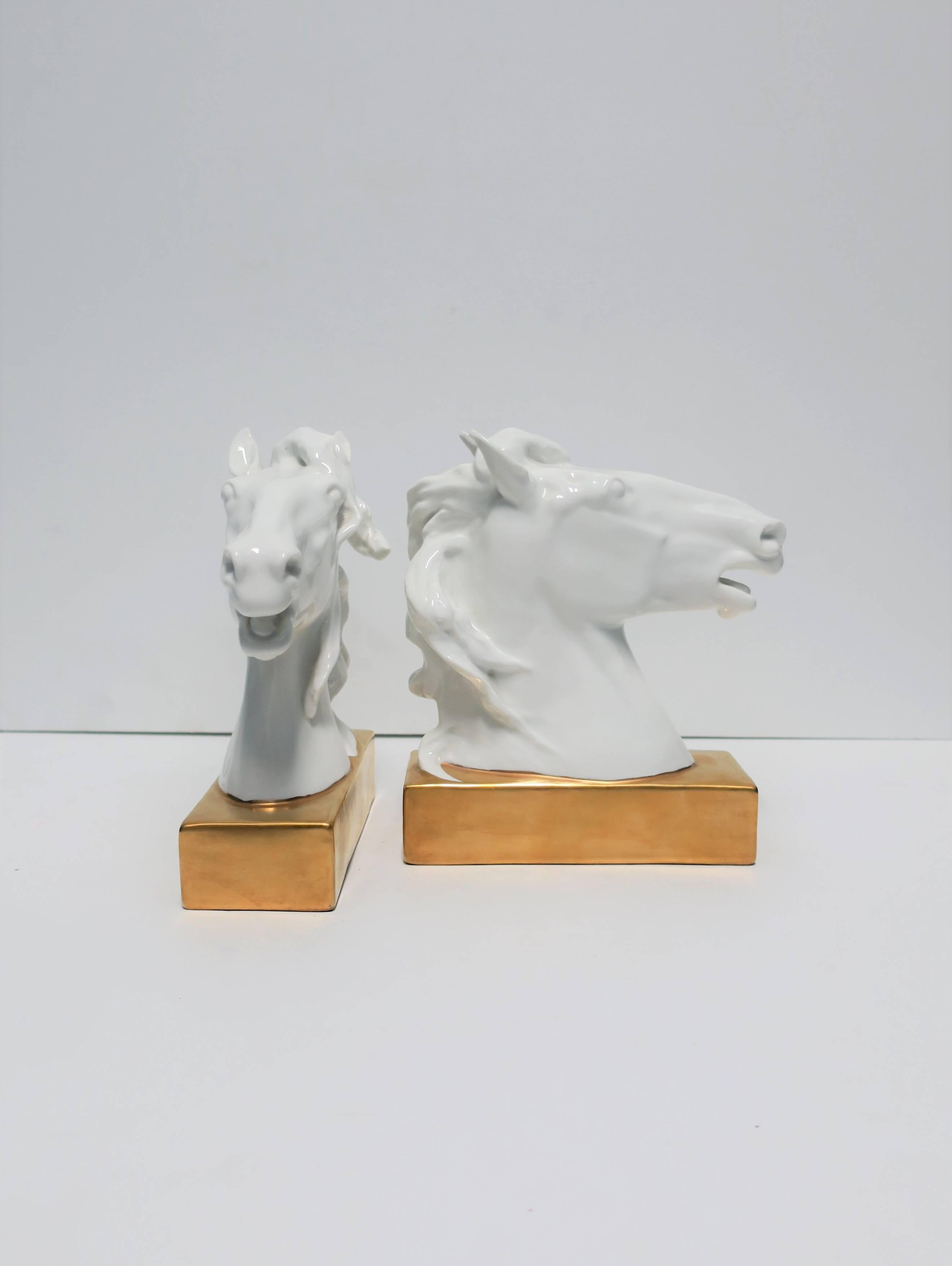 Glazed Porcelain Horse Equine Bookends or Decorative Object Sculptures European For Sale