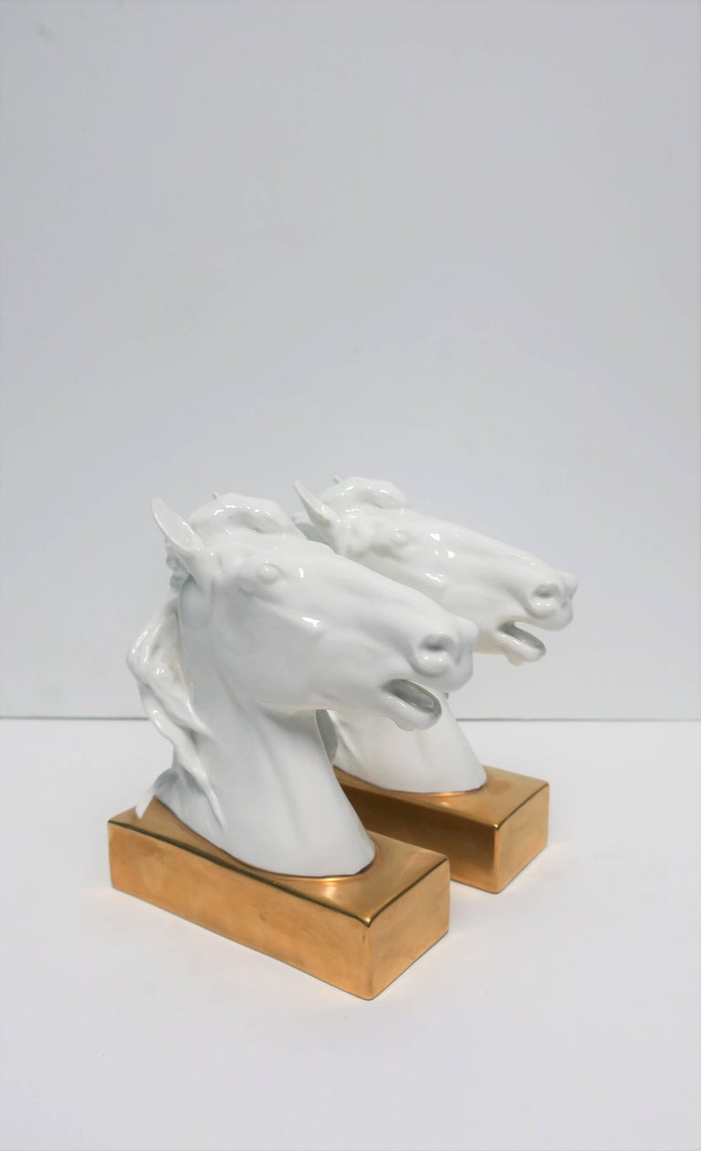 White and Gold Horse Bookends or Decorative Object Sculptures For Sale