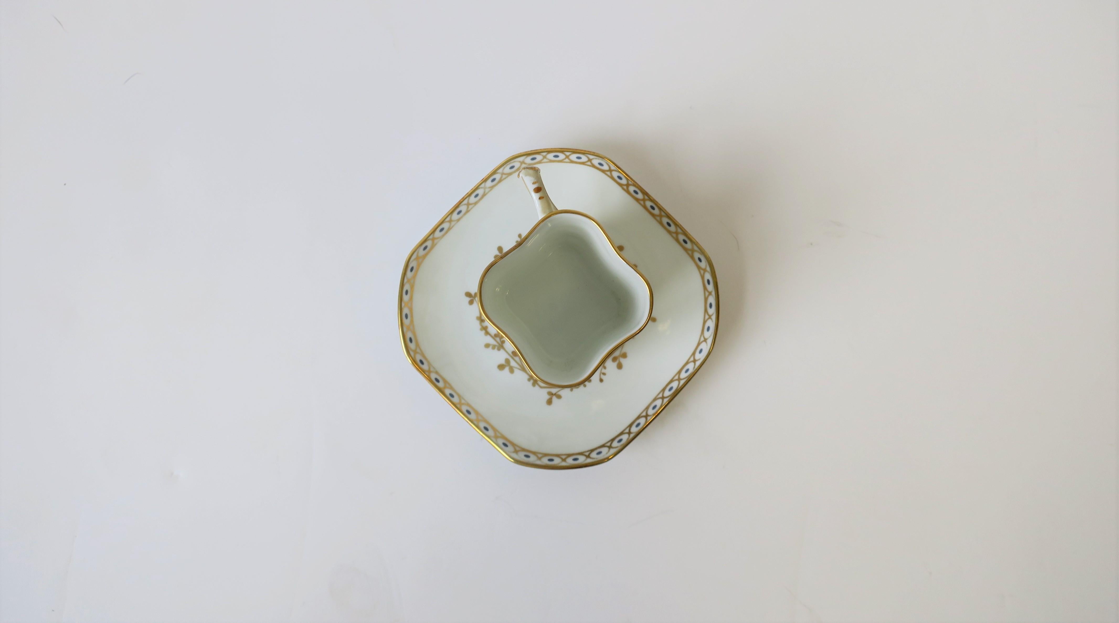 Classical Roman Richard Ginori Designer Italian White & Gold Espresso Coffee or Tea Cup Saucer For Sale