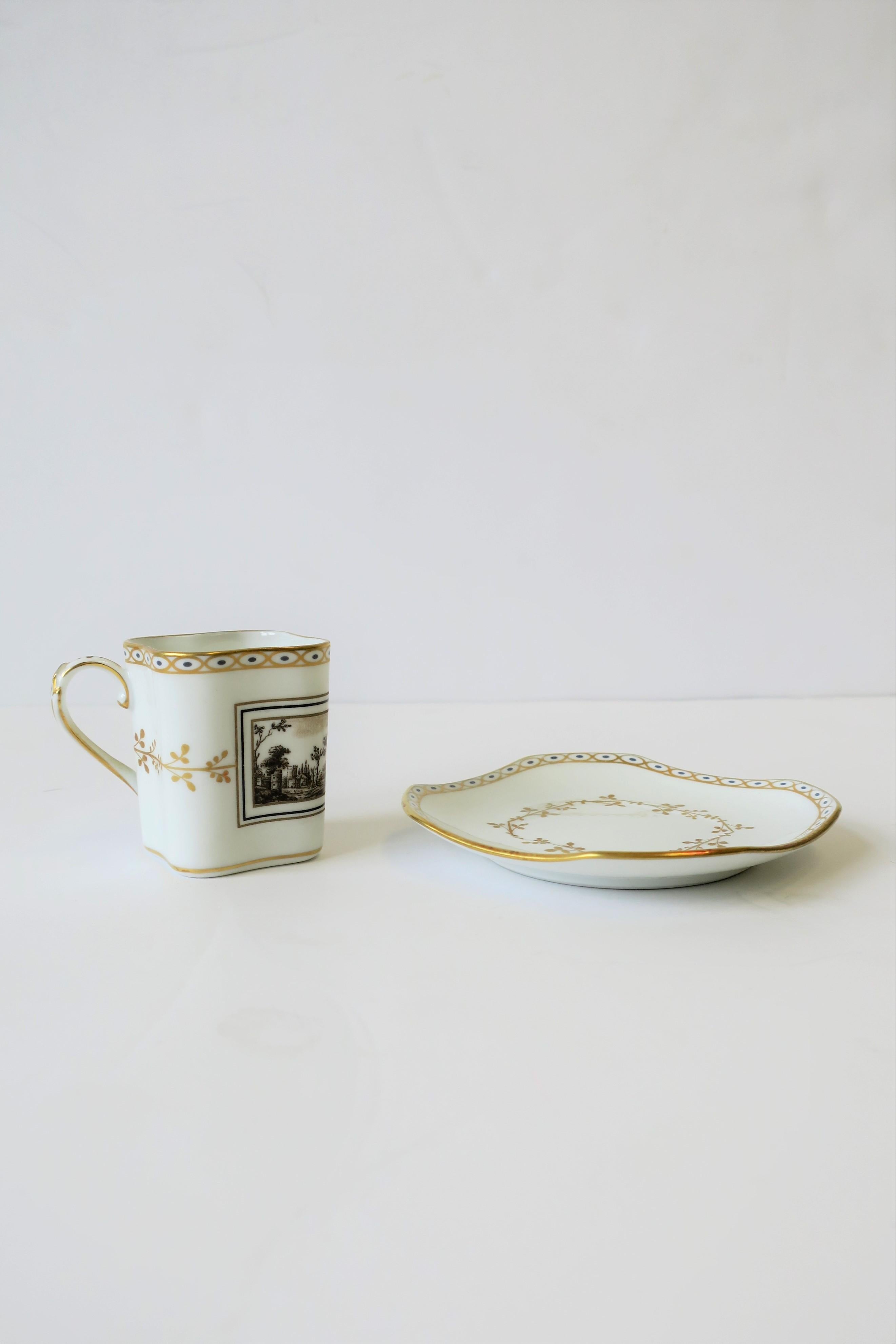 Richard Ginori Designer Italienisch Weiß & Gold Espresso Kaffee oder Tee Tasse Untertasse im Angebot 1