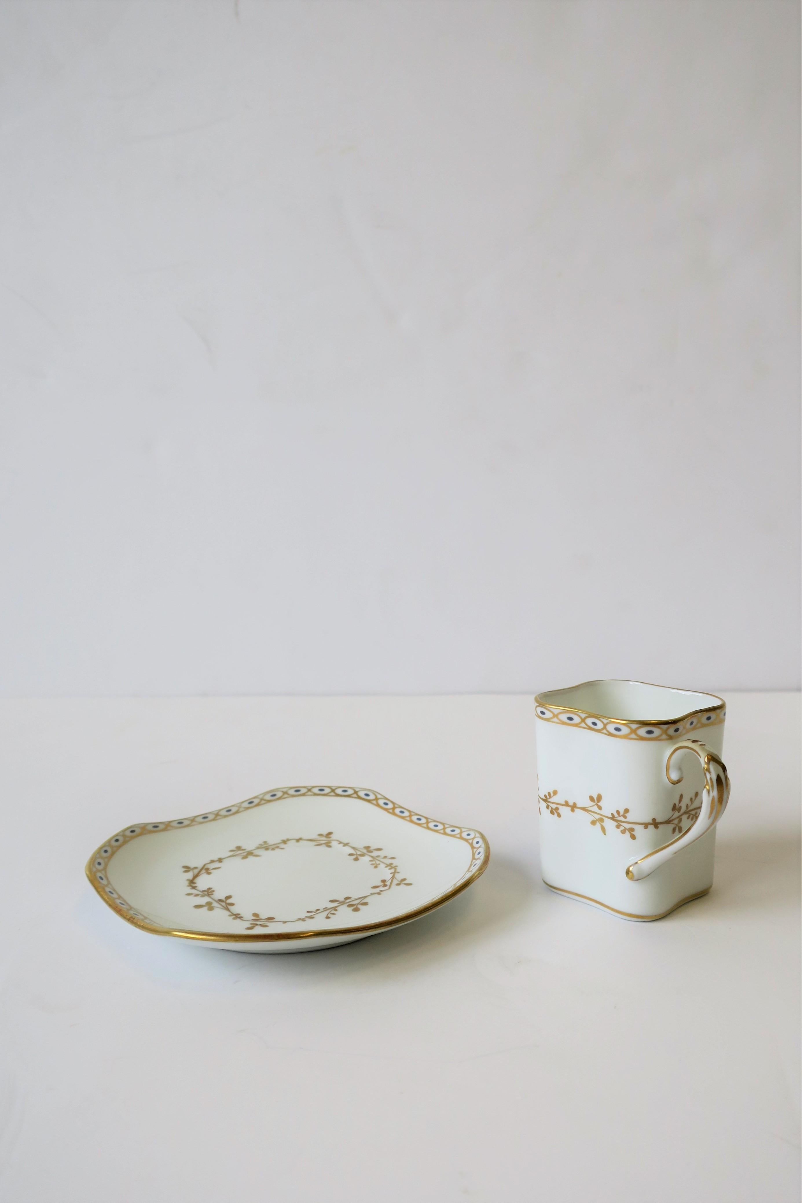 20th Century Richard Ginori Designer Italian White & Gold Espresso Coffee or Tea Cup Saucer For Sale