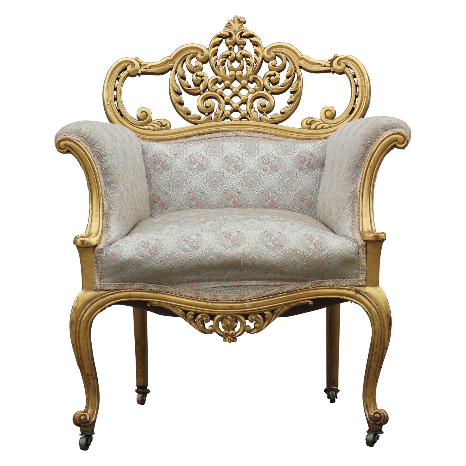 White and Gold Leaf Regal Hollywood Regency Boudoir Chair