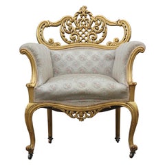 White and Gold Leaf Regal Hollywood Regency Boudoir Chair