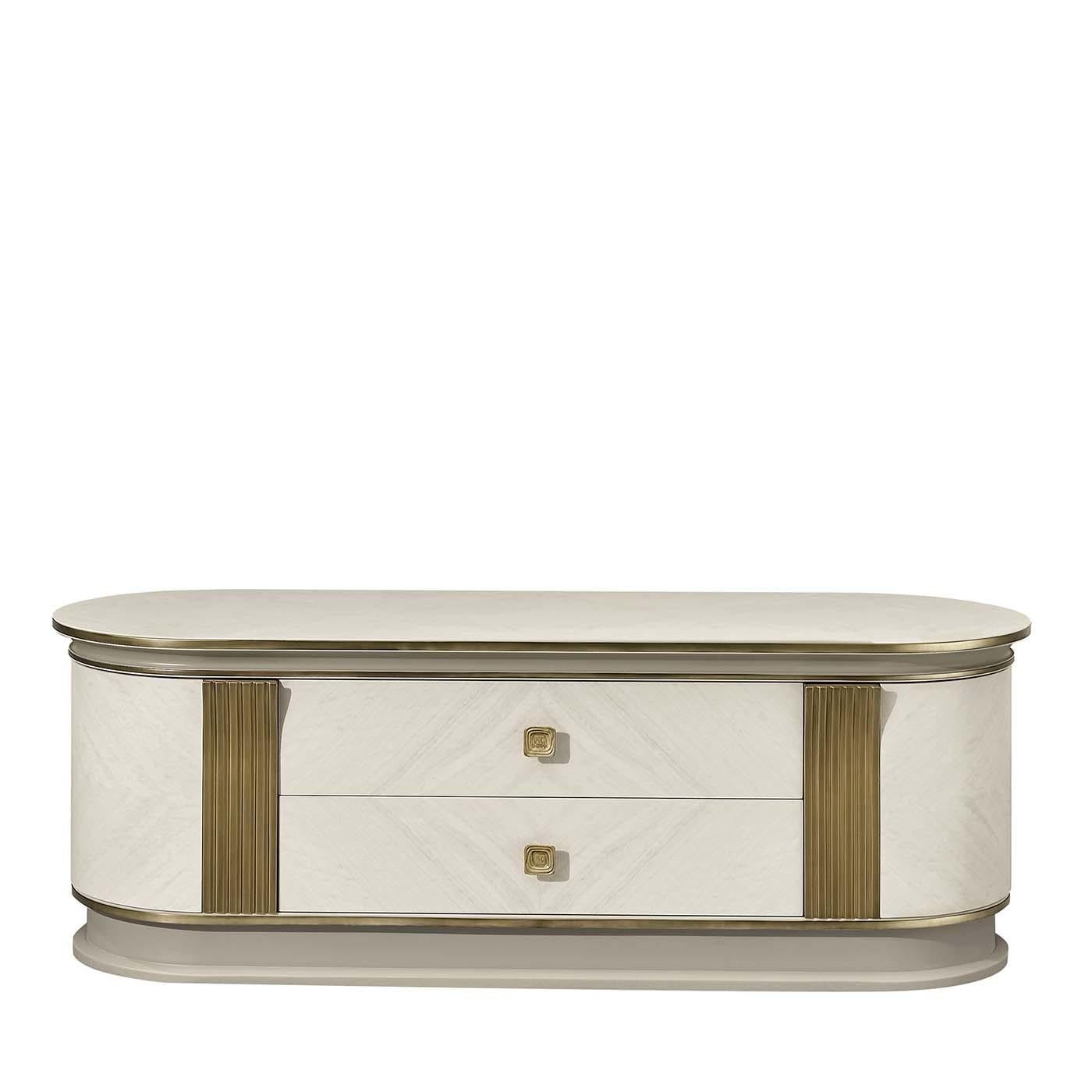 white and gold media console