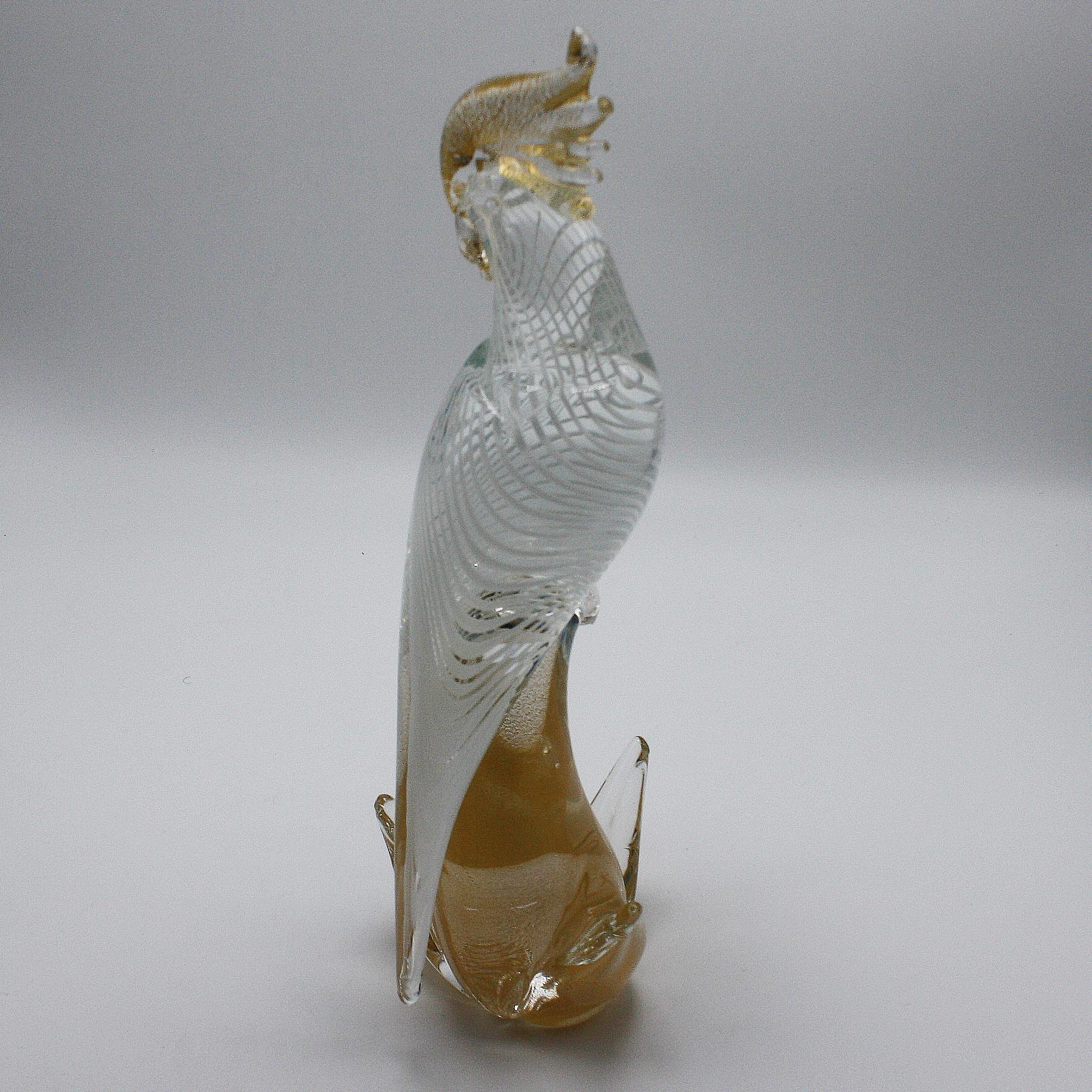 Italian White and Gold Murano Glass Bird, circa 1960