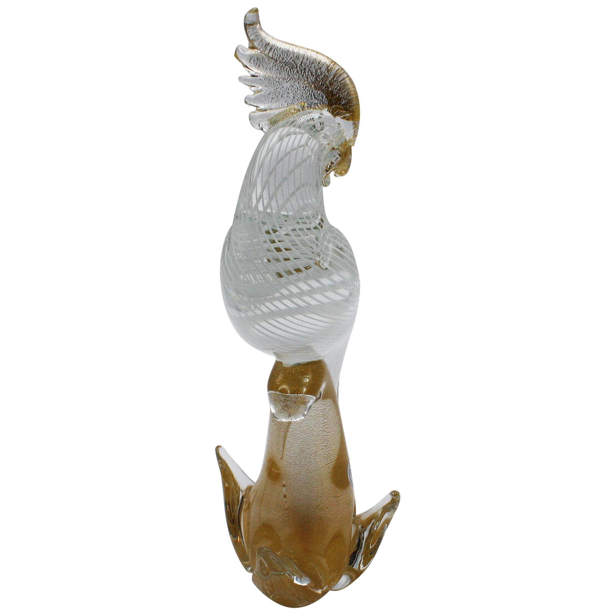White and Gold Murano Glass Bird, circa 1960