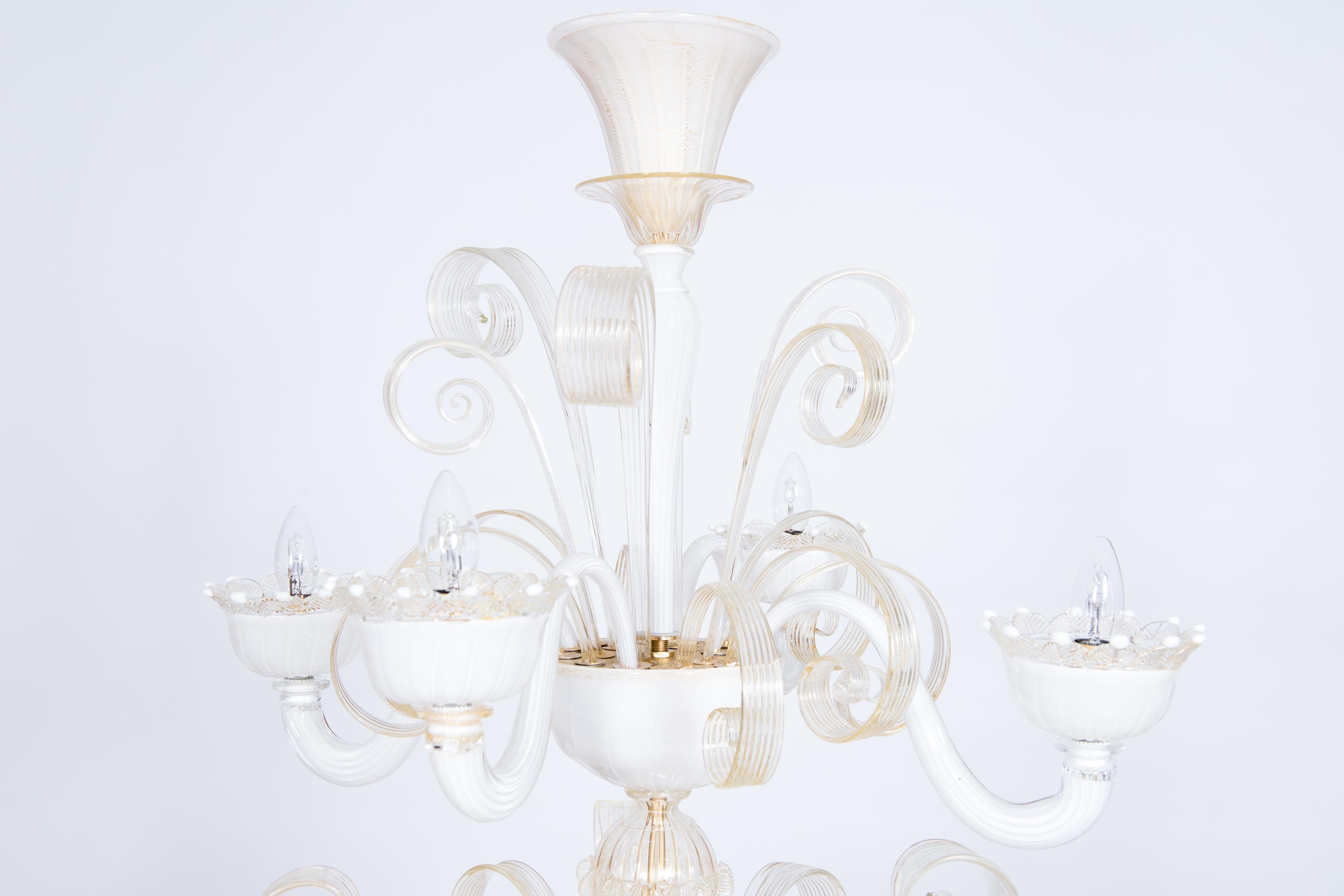 Blanco y oro  Lámpara de cristal de Murano, por Giovanni Dalla fina Años 90 en venta 7