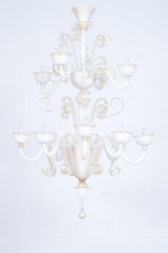 Whiting e oro  Lampadario in vetro di Murano, di Giovanni Dalla Fina 1990