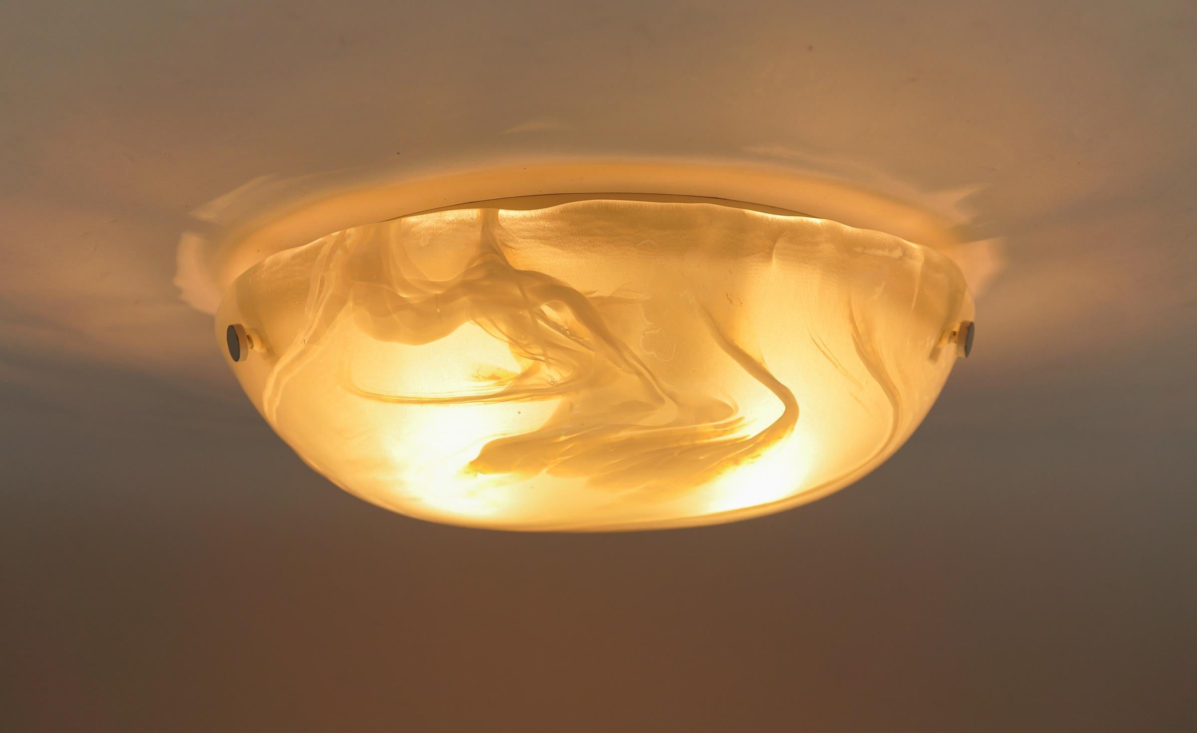 White and Gold Murano Glass Flush Mount Light by Hillebrand, Germany 1960s For Sale 2