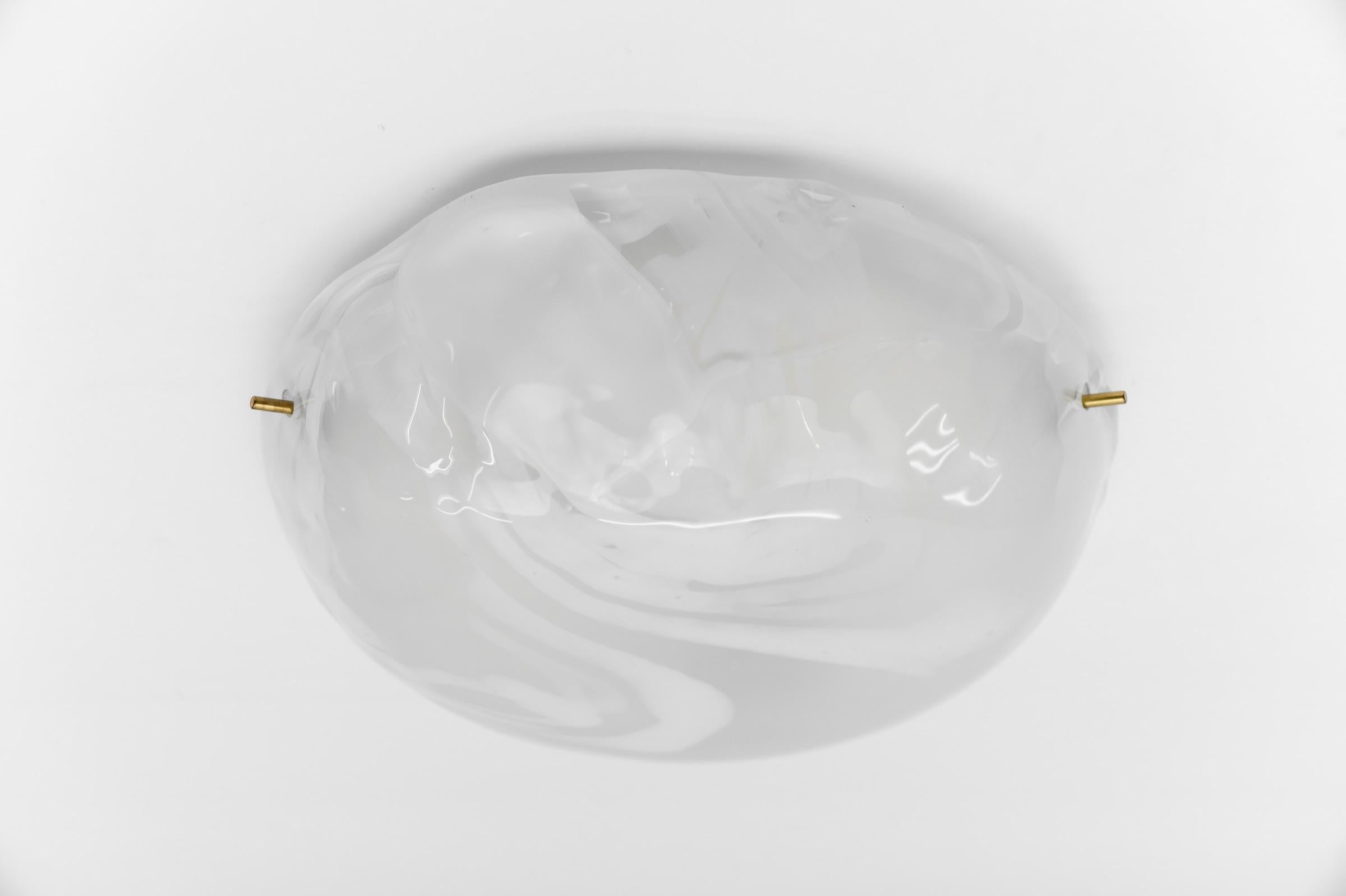 White and Gold Murano Glass Flush Mount Light by Hillebrand, Germany 1960s For Sale 2