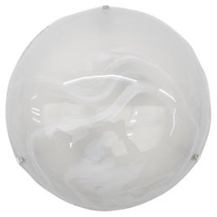 Retro White and Gold Murano Glass Flush Mount Light by Hillebrand, Germany 1960s