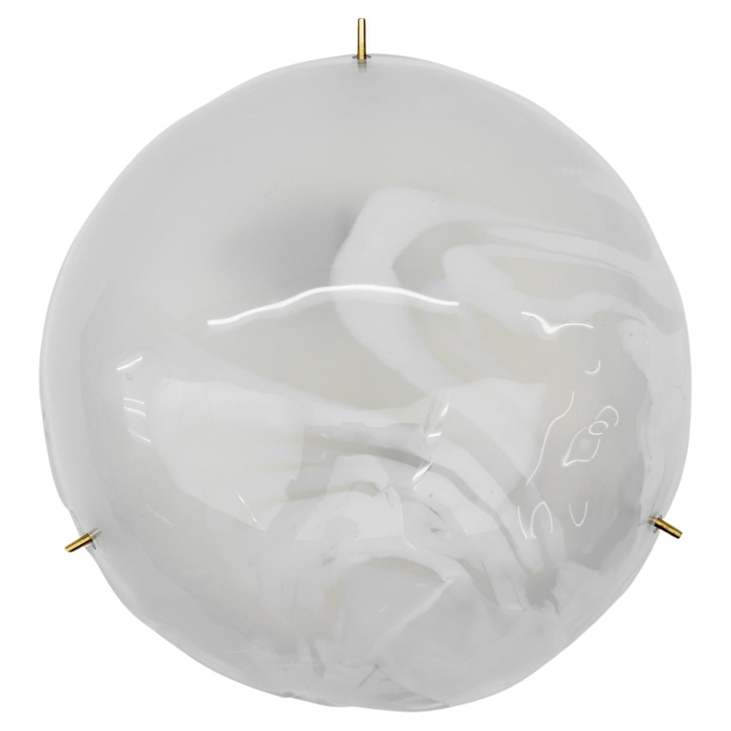 White and Gold Murano Glass Flush Mount Light by Hillebrand, Germany 1960s For Sale