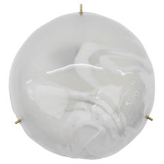 White and Gold Murano Glass Flush Mount Light by Hillebrand, Germany 1960s