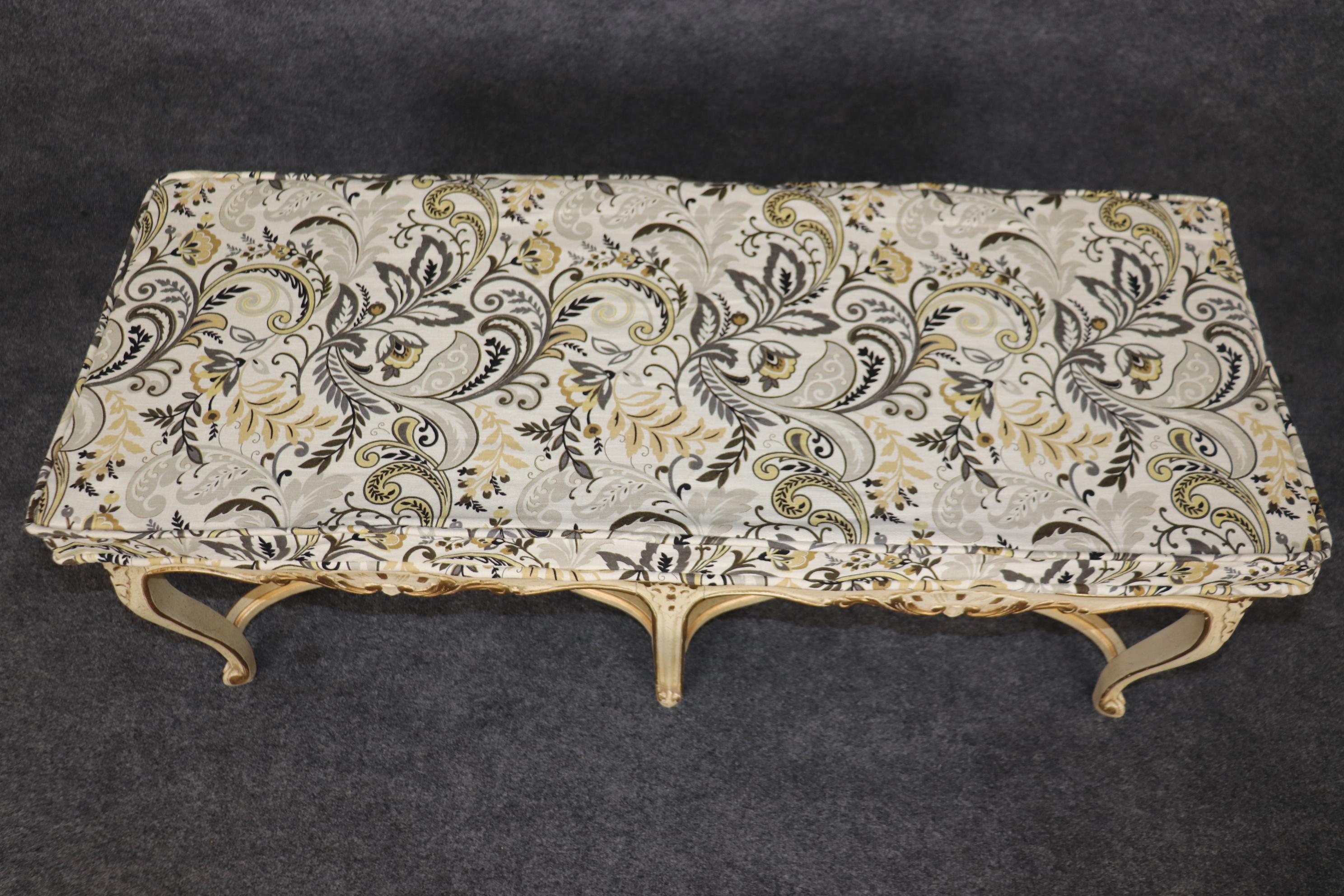 White and Gold Paint Decorated Cane French Louis XV Style Six Leg Window Bench  For Sale 1