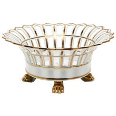 French White and Gold Pierced Porcelain Compote Basket Centerpiece Bowl