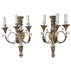 White and Gold Sconces, a Pair