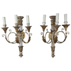 White and Gold Sconces, a Pair