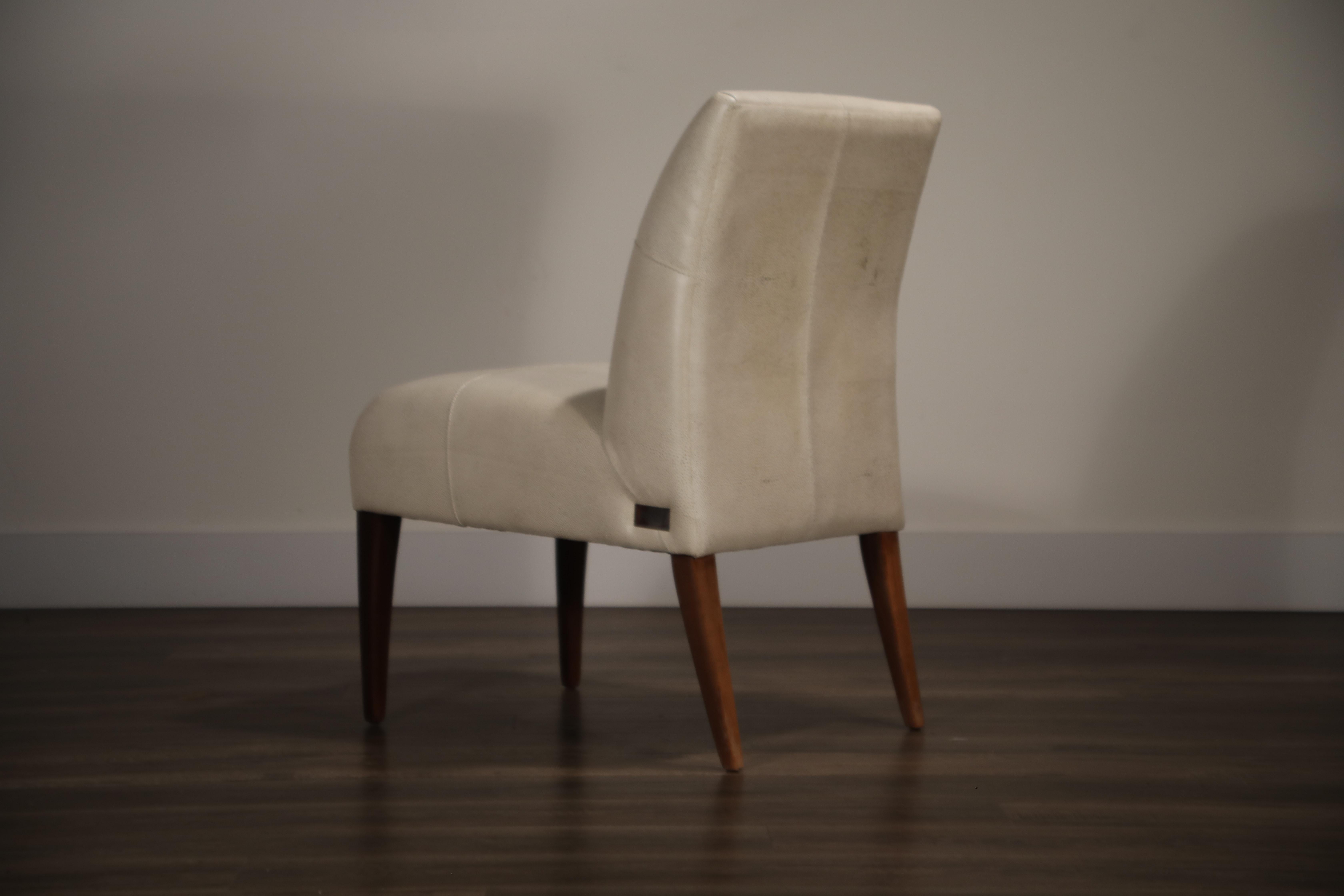 White and Gold Speck Shagreen Leather Side Chairs by Fendi Casa 5