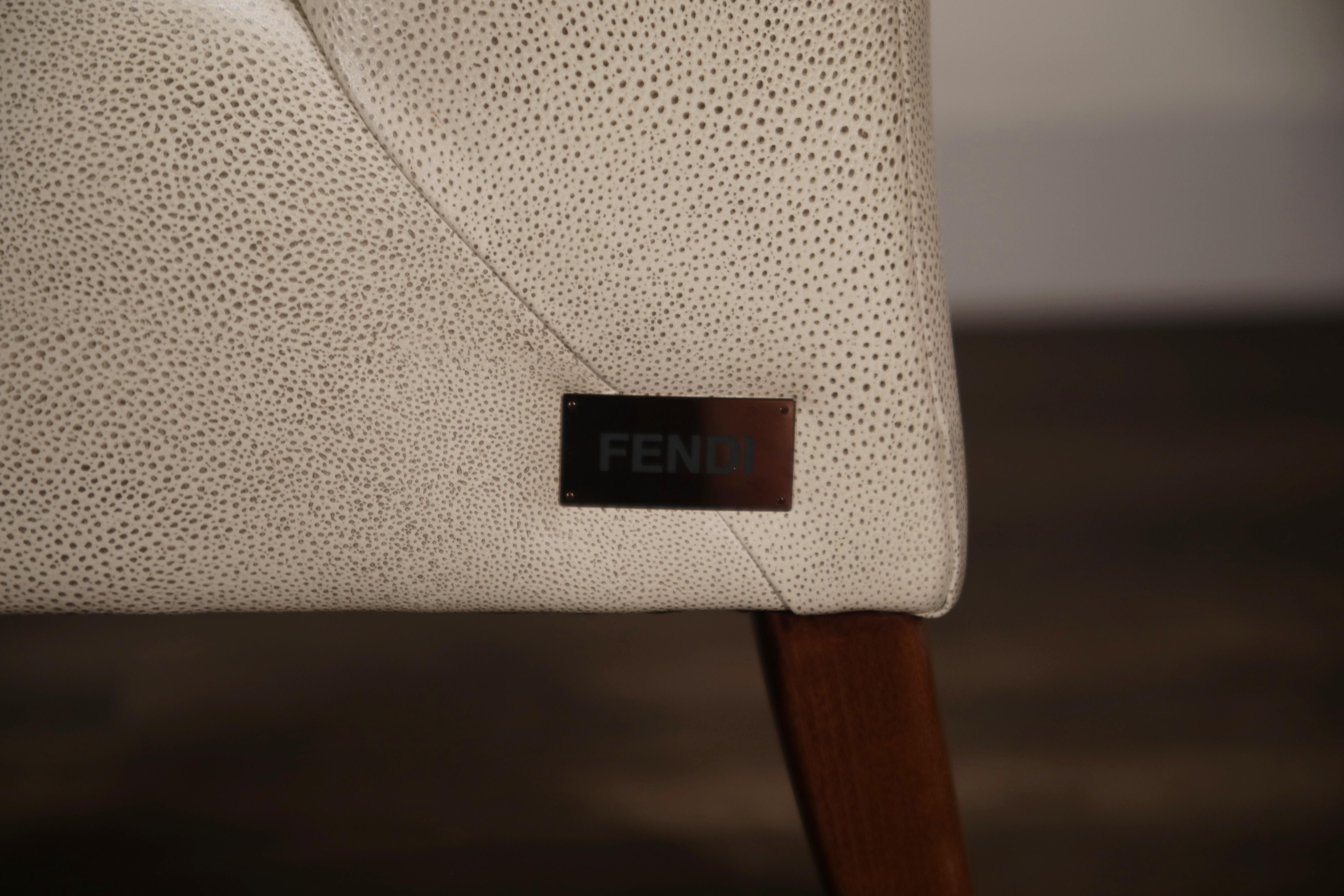 White and Gold Speck Shagreen Leather Side Chairs by Fendi Casa 8