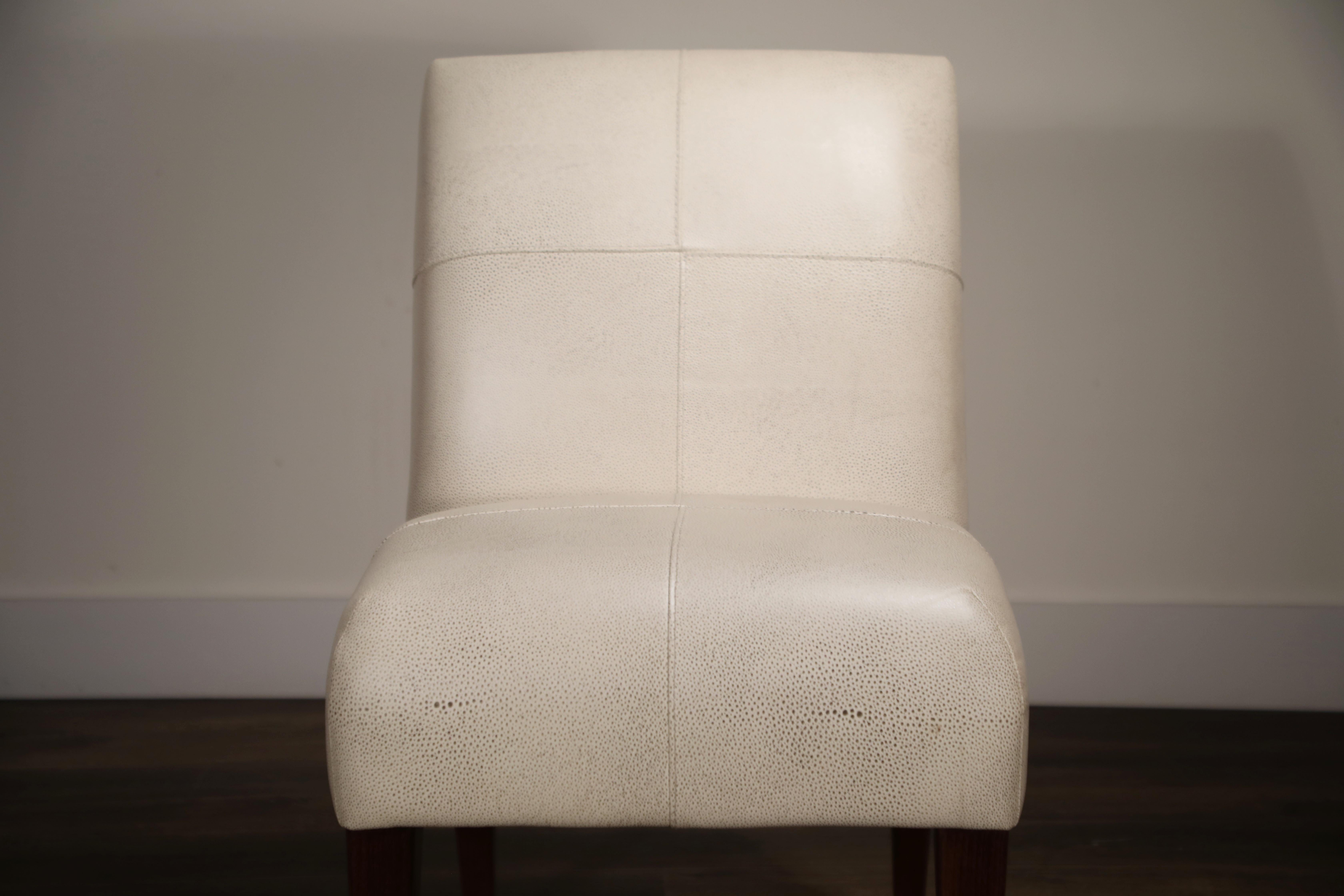 Modern White and Gold Speck Shagreen Leather Side Chairs by Fendi Casa