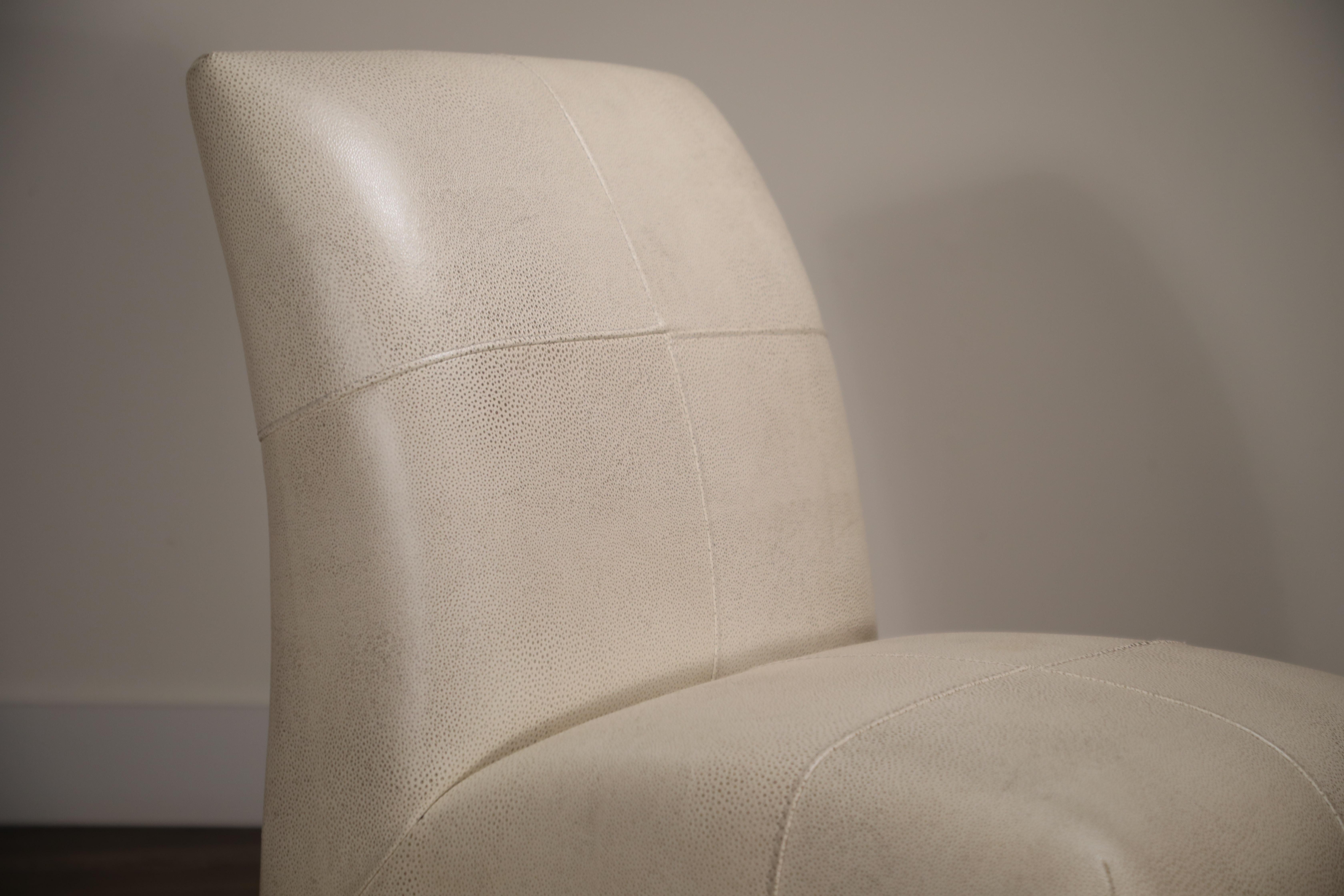 White and Gold Speck Shagreen Leather Side Chairs by Fendi Casa In Good Condition In Los Angeles, CA