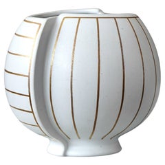 Vase "Surrea" blanc et or par Wilhelm Kage pour Gustavsberg, Suède, années 1950