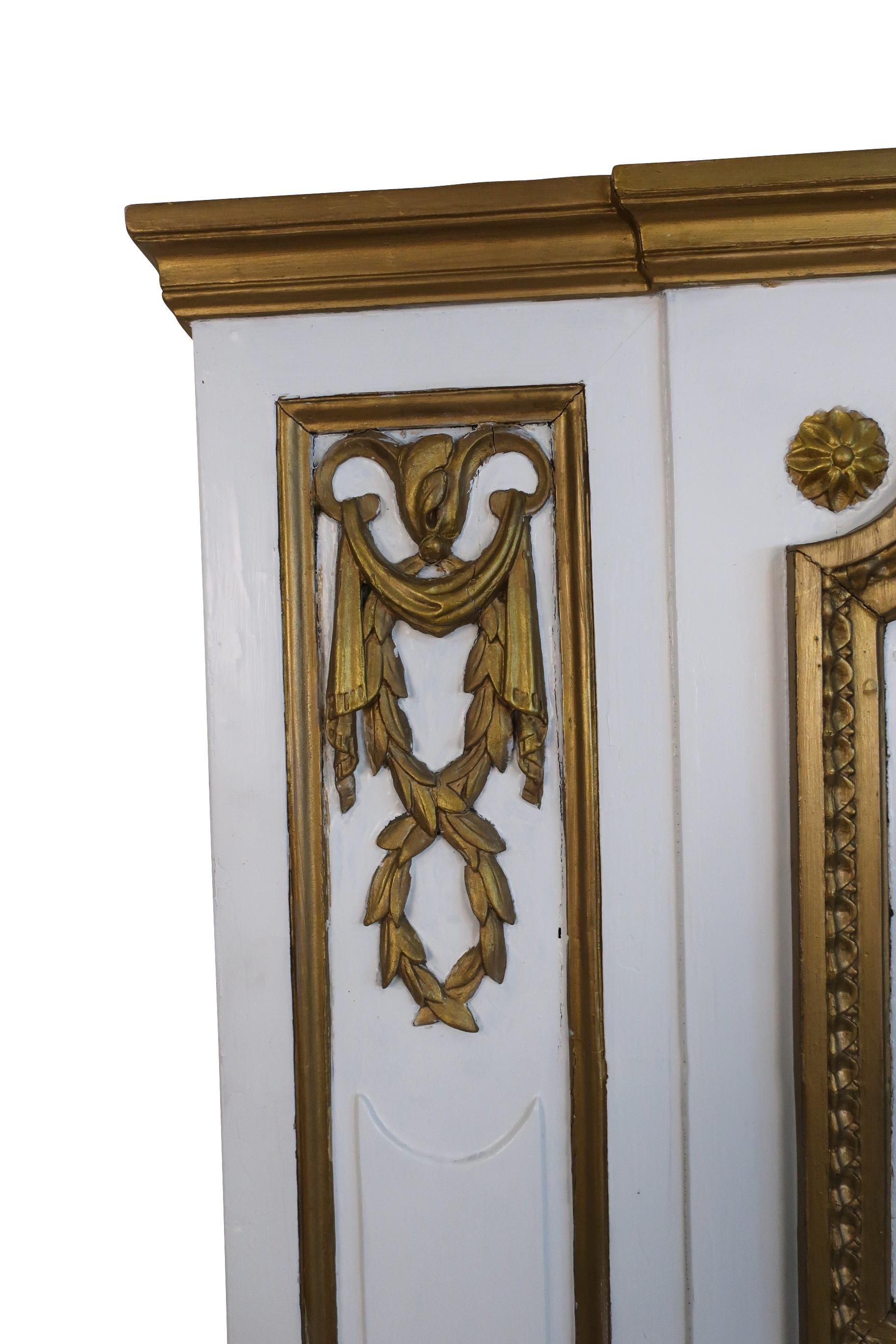 Wood White and Gold Trumeau Mirror with Urn and Swag Decoration