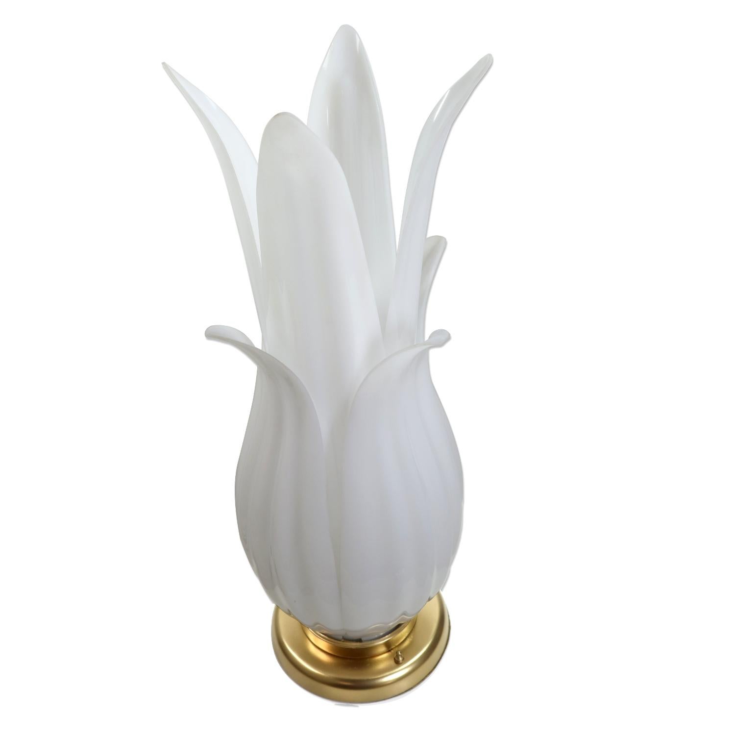 American White and Gold Vintage Rougier Style Floriform Botanical Floral Table Lamp