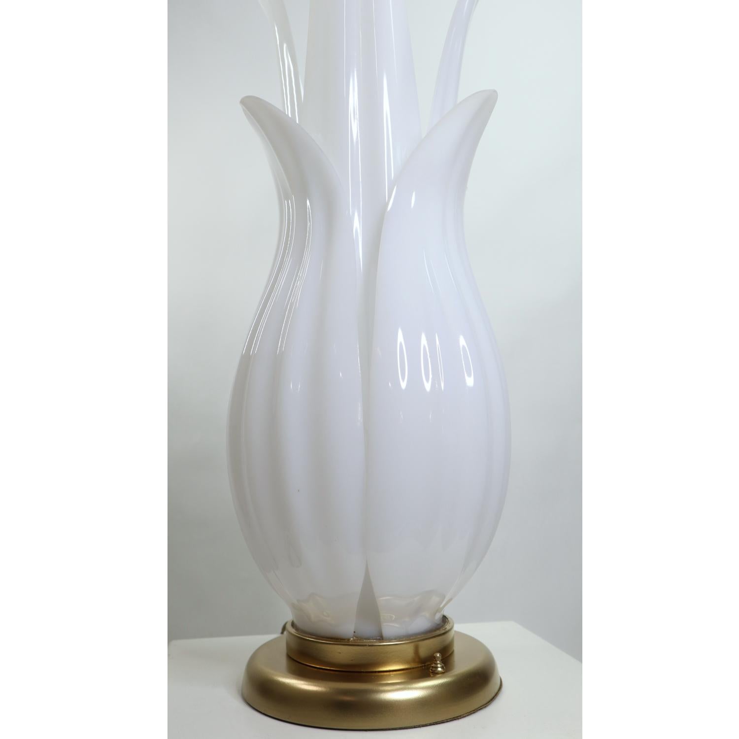 White and Gold Vintage Rougier Style Floriform Botanical Floral Table Lamp 1