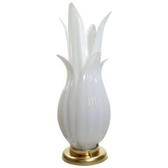 White and Gold Vintage Rougier Style Floriform Botanical Floral Table Lamp