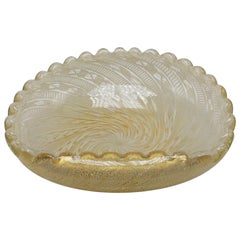 White and Gold Zanfirico Murano Glass Bowl, circa 1940