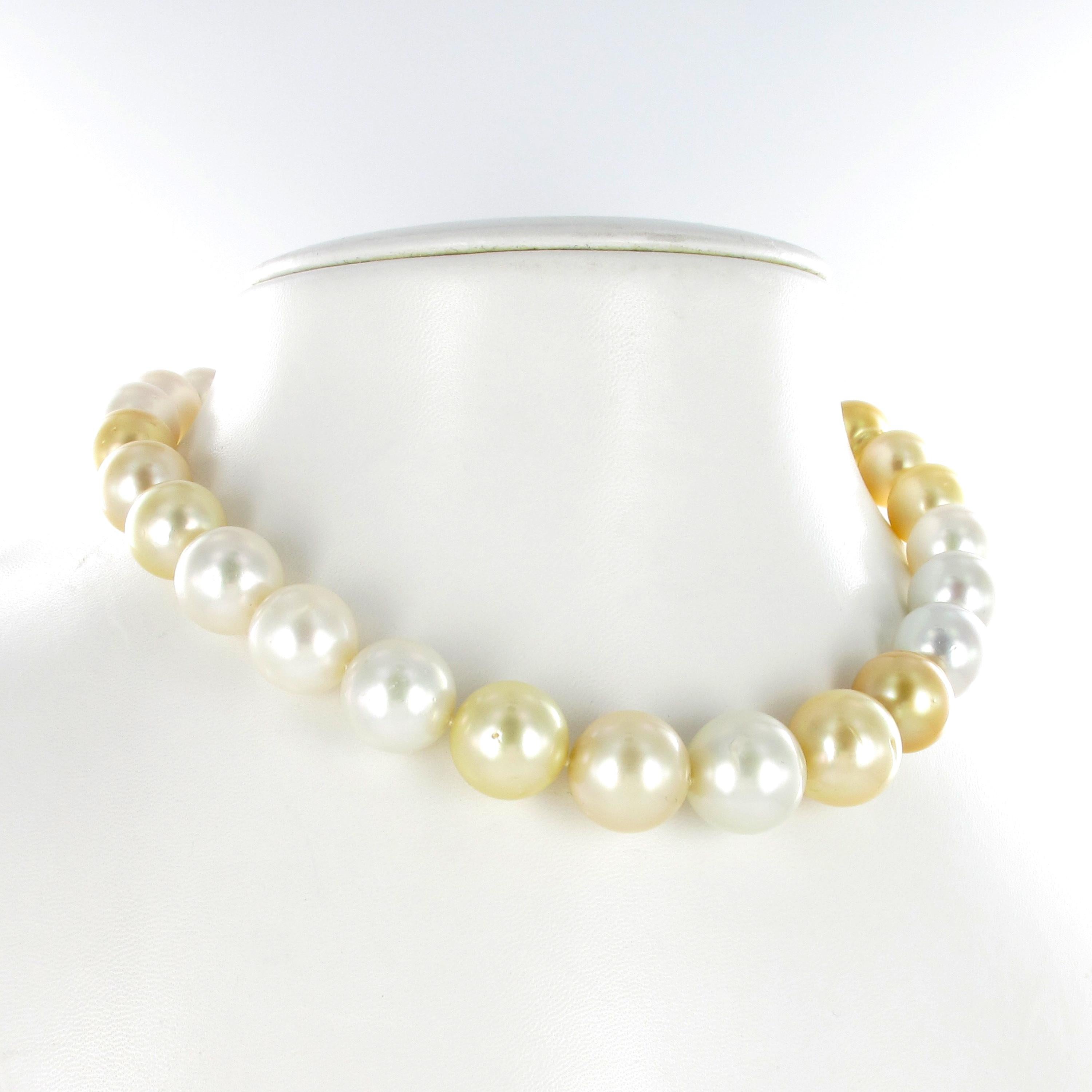 Moderne Collier de perles de culture des mers du Sud blanches et dorées en vente