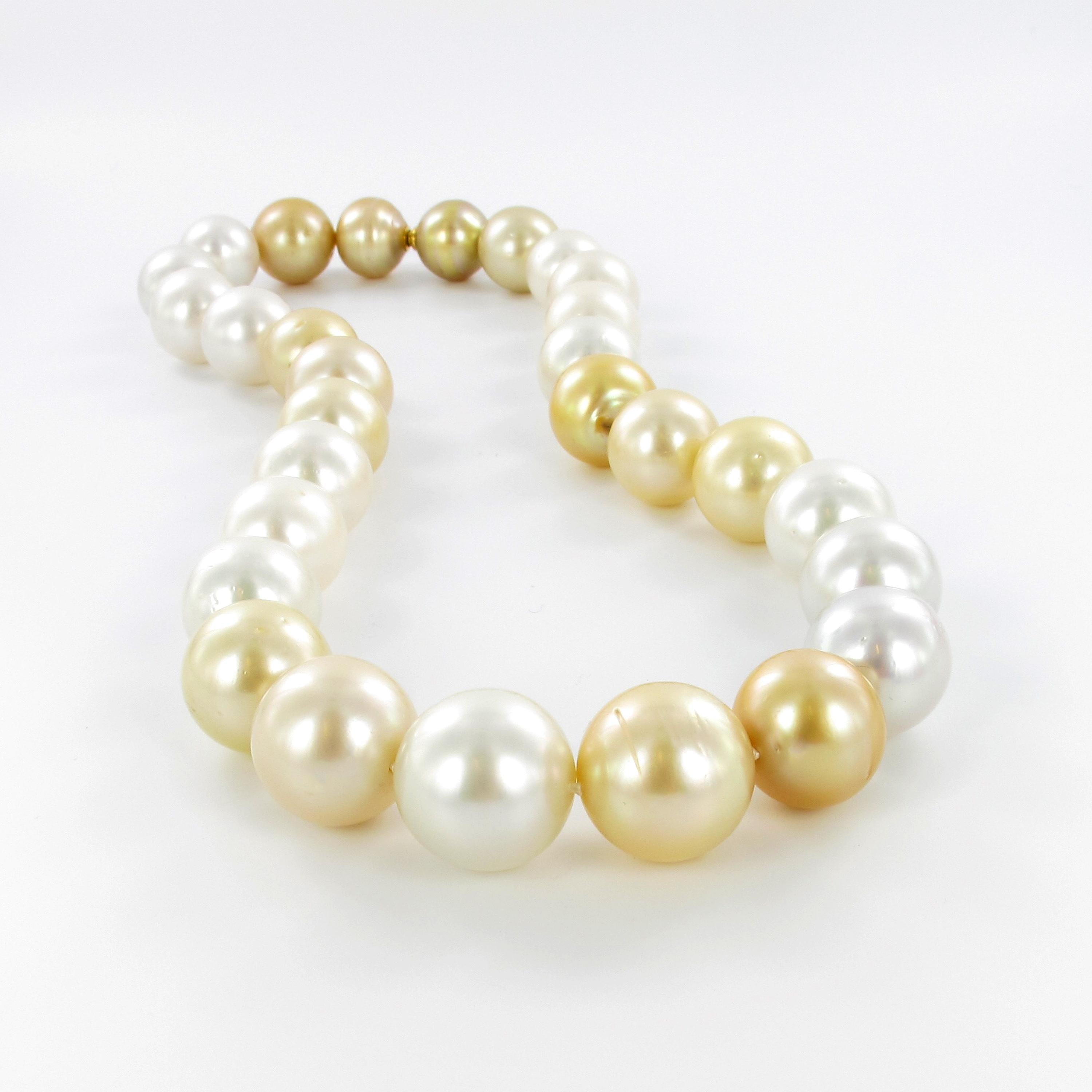 Modern White and Golden South Sea Cultured Pearl Necklace For Sale