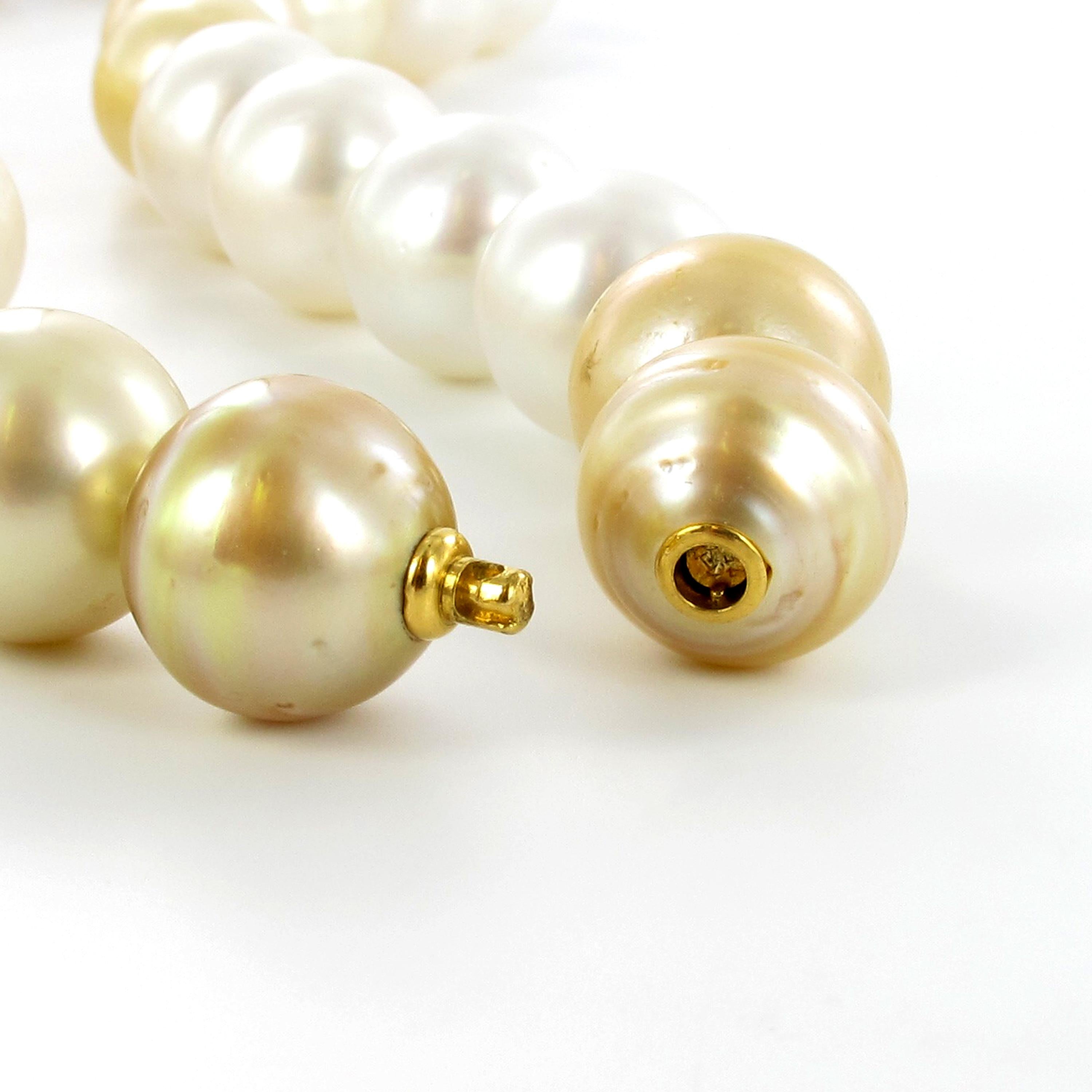 Collier de perles de culture des mers du Sud blanches et dorées en vente 1