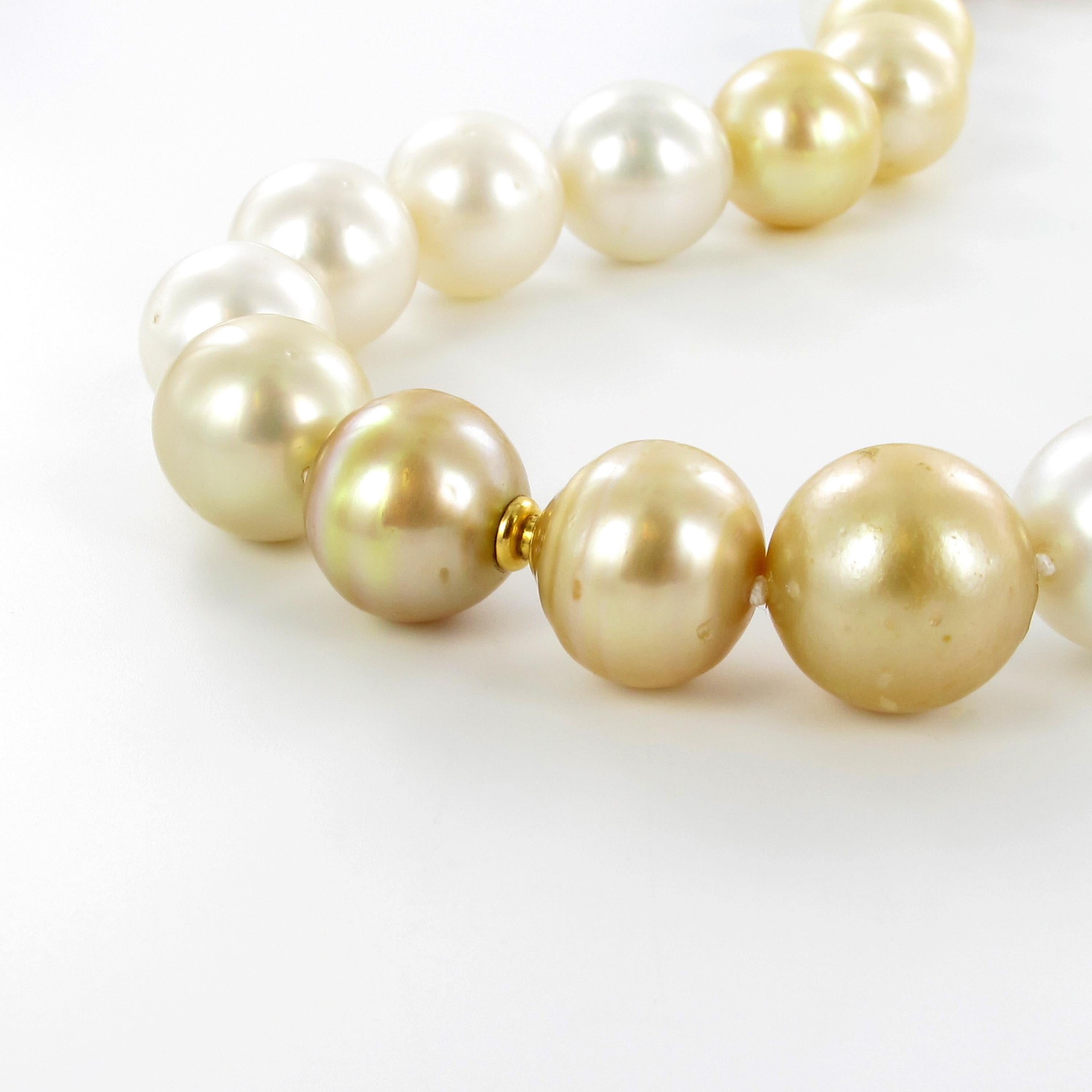 Women's or Men's White and Golden South Sea Cultured Pearl Necklace For Sale