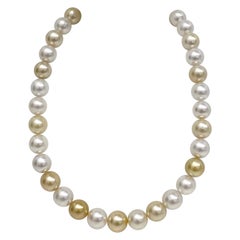 White and Golden South Sea Near-Round Pearl Necklace with Gold Clasp