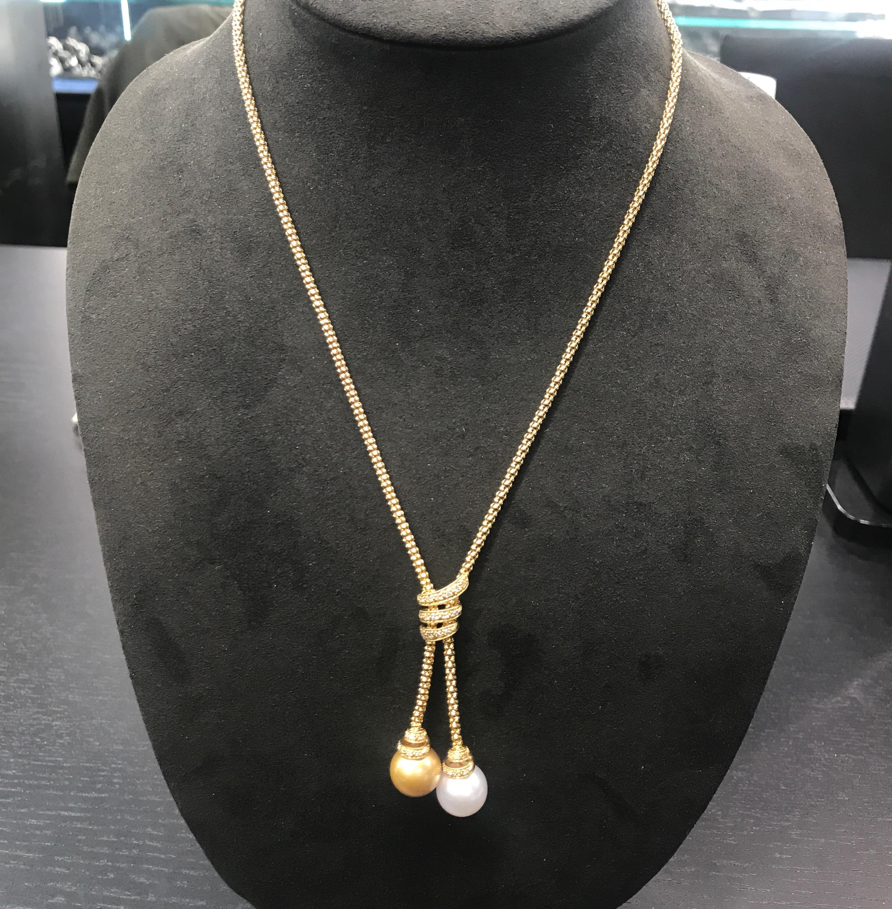 White and Golden South Sea Pearl Diamond Gold Necklace at 1stDibs