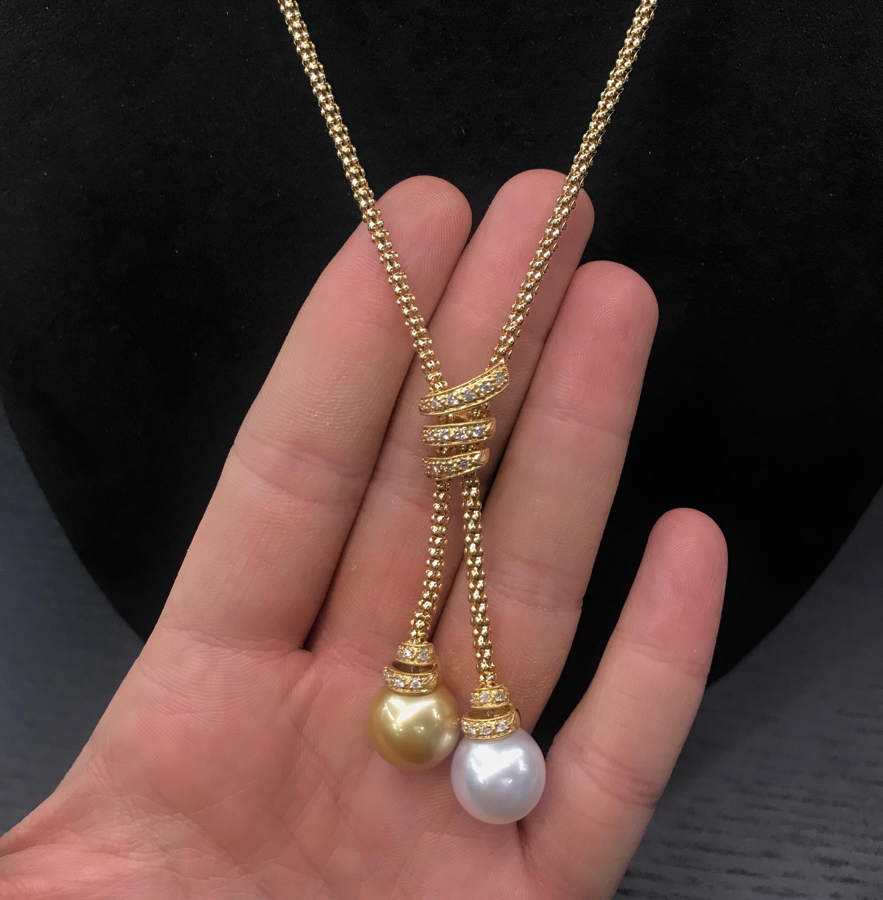White and Golden South Sea Pearl Diamond Gold Necklace at 1stDibs