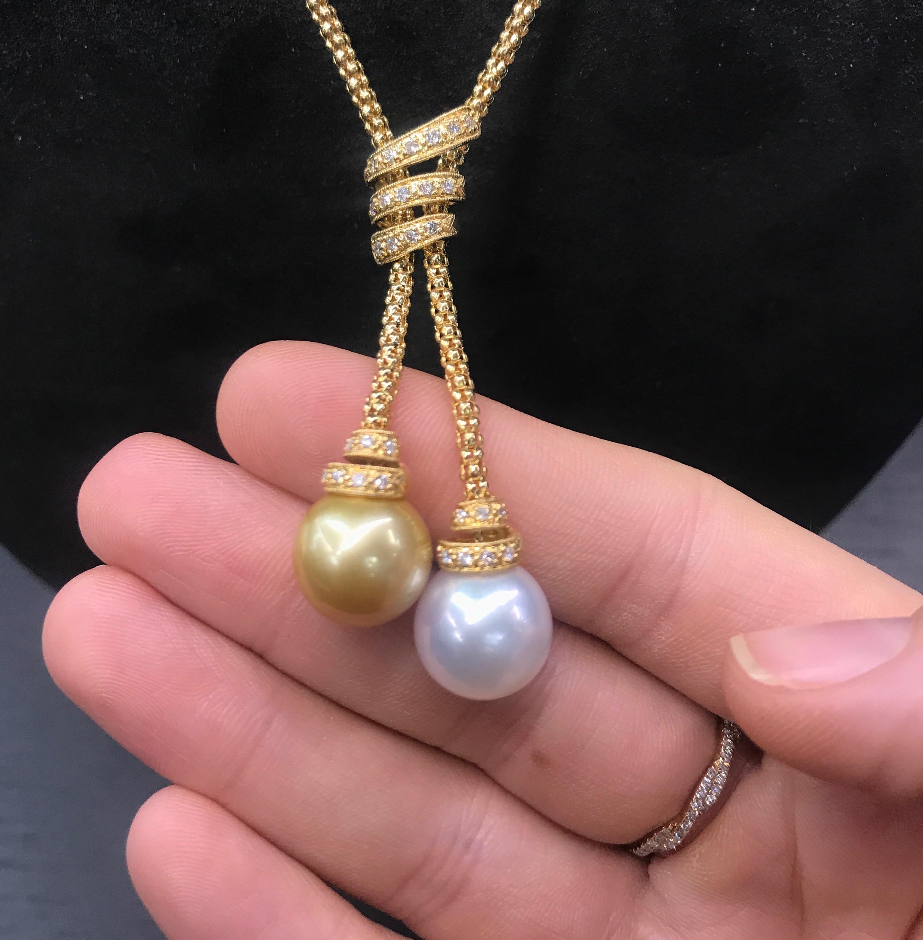 White and Golden South Sea Pearl Diamond Gold Necklace at 1stDibs