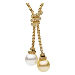 Collana in oro con diamanti e perle dei mari del sud bianche e dorate