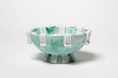 Plato o vide poche de cerámica art déco del siglo XX, blanco y verde, de Gustave Asch