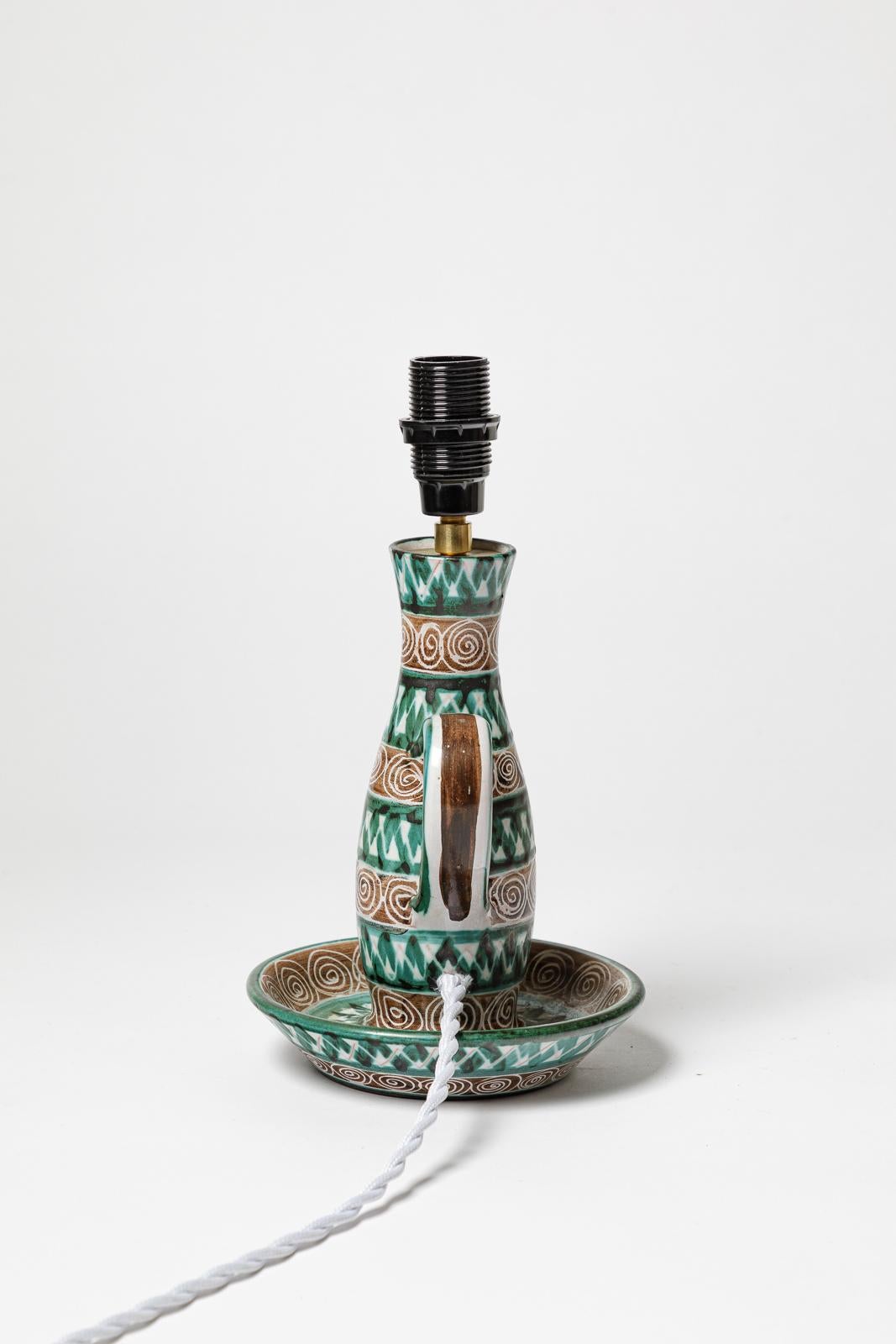 Mid-Century Modern Lampe de table ou chandelier en céramique blanche et verte du 20e siècle par Robert Picault en vente